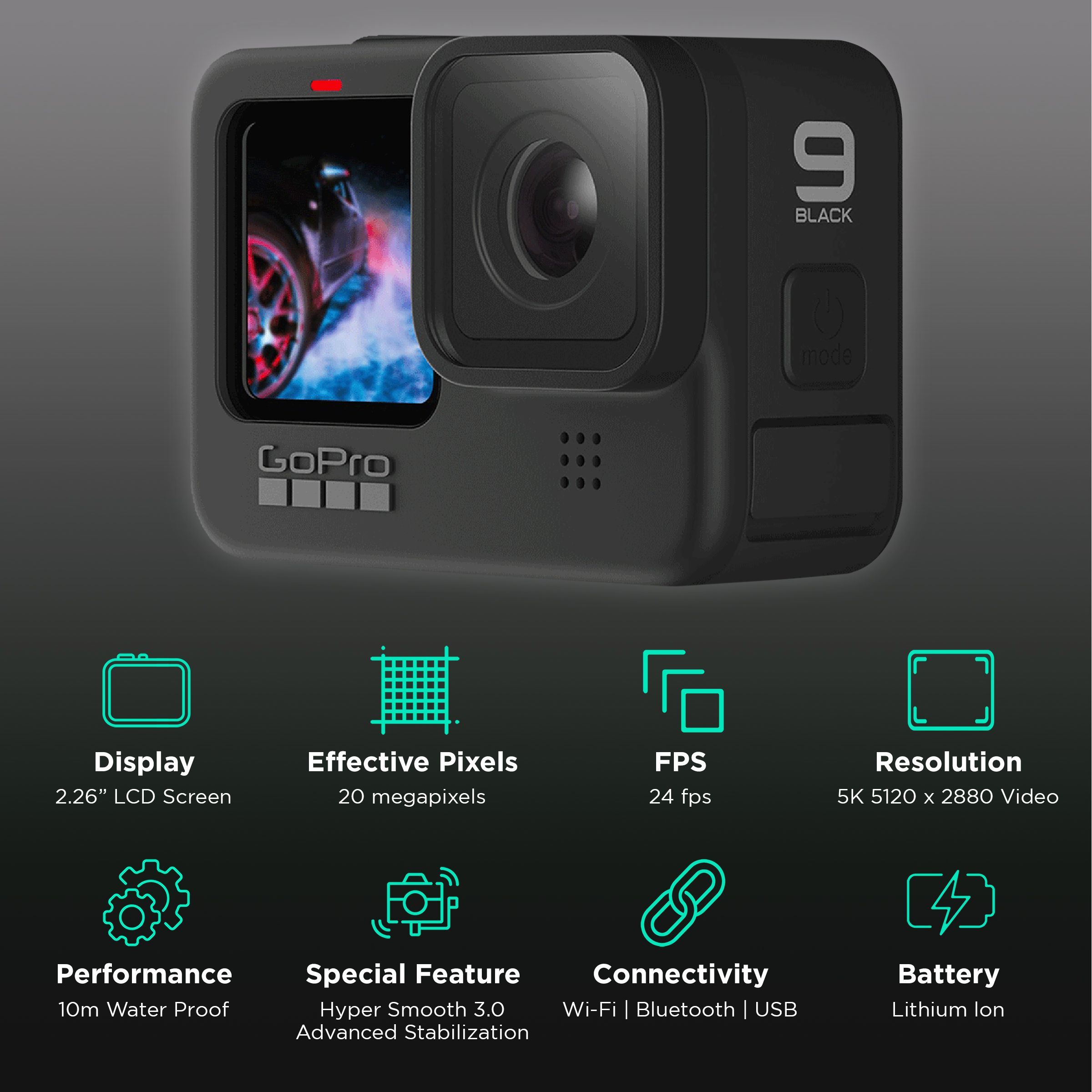 GoPro Hero9 5K and 20MP 30 FPS Waterproof Action Camera with Bluetooth Connectivity (Black) GoPro Hero9 5K and 20MP 30 FPS Waterproof Action Camera with Bluetooth Connectivity (Black)_2