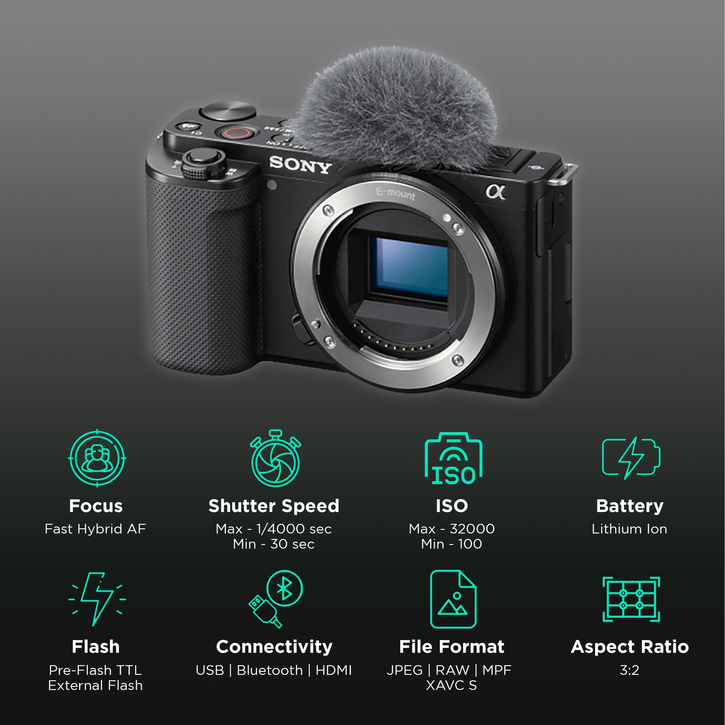 SONY Alpha ZV-E10 24.2MP Mirrorless Camera (Body Only, 23.5 x 15.6 mm Sensor, Real-Time Eye Auto Focus) SONY Alpha ZV-E10 24.2MP Mirrorless Camera (Body Only, 23.5 x 15.6 mm Sensor, Real-Time Eye Auto Focus)_3