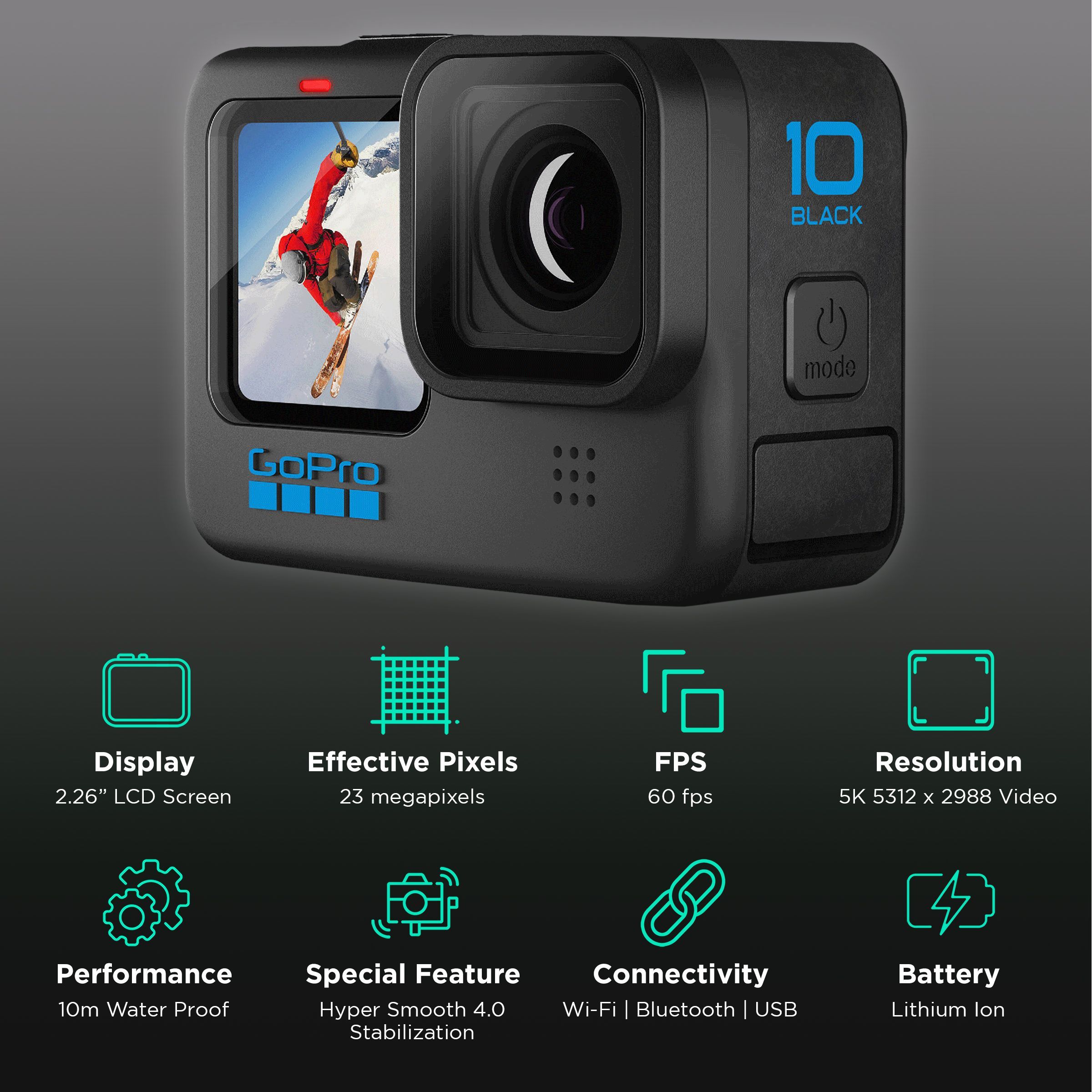GoPro Hero10 5.3K and 23MP 60 FPS Waterproof Action Camera with HyperSmooth 4.0 Image Stabilization (Black)_2