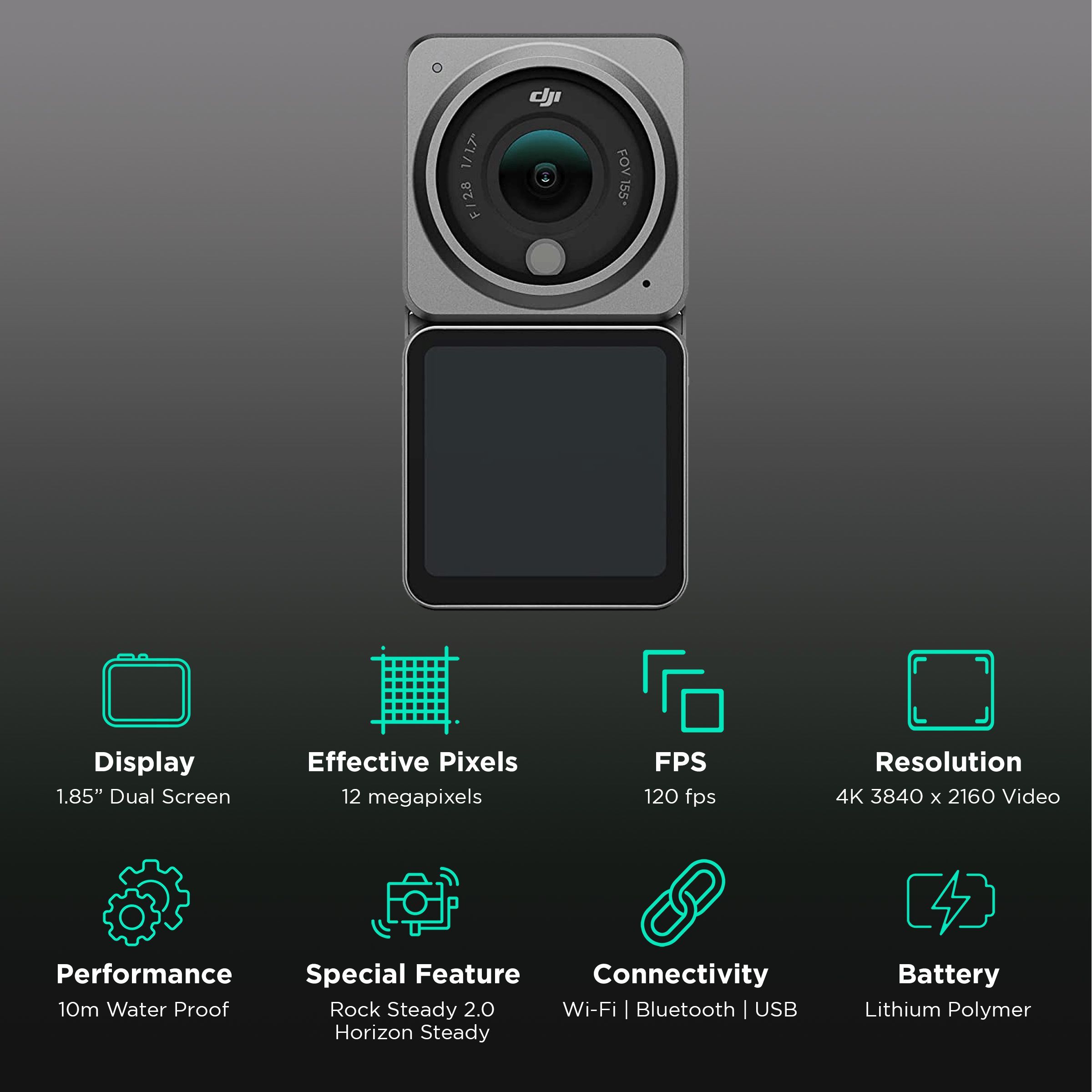 DJI Action 2 Dual Screen Combo 4K and 12MP 120 FPS Waterproof Action Camera with 4-mic Matrix Stereo (Black)_2