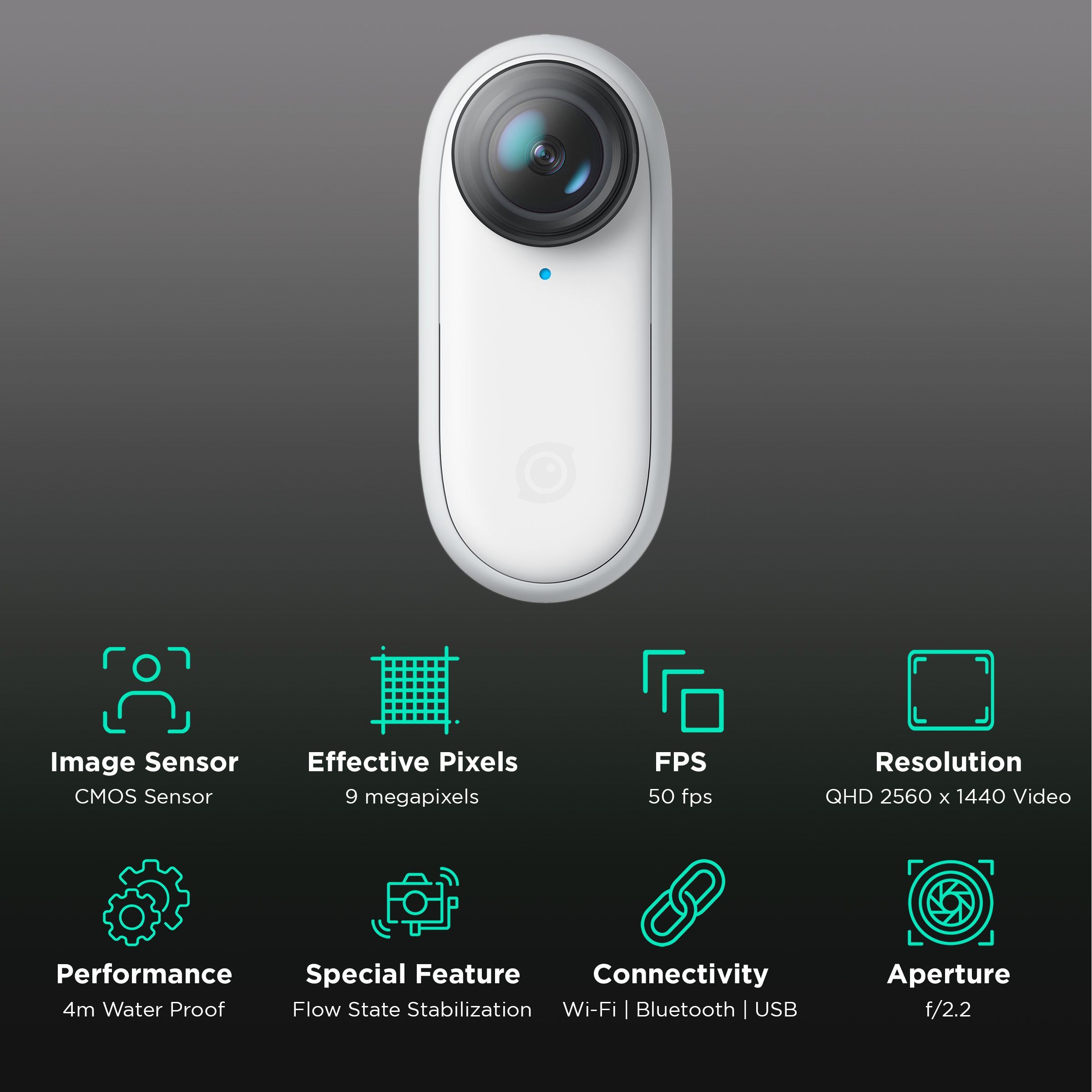 Insta360 GO 2 QHD and 9MP 50 FPS Waterproof Action Camera with FlowState Stabilization (White)_2