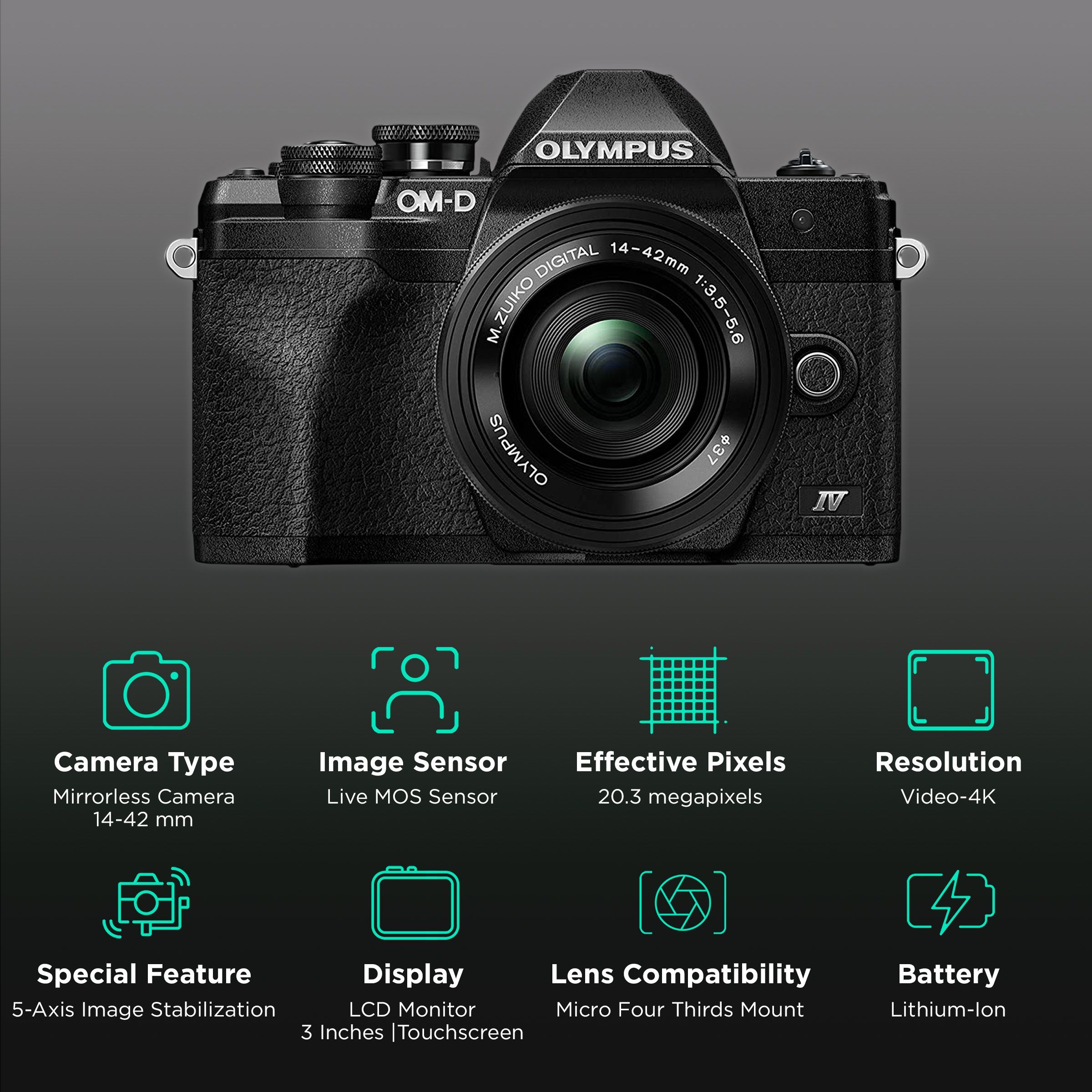 OLYMPUS OM-D E-M10 Mark IV 20.3MP Mirrorless Camera (14-42 mm Lens, 17.3 x 13 mm Sensor, Tiltable Screen)_2