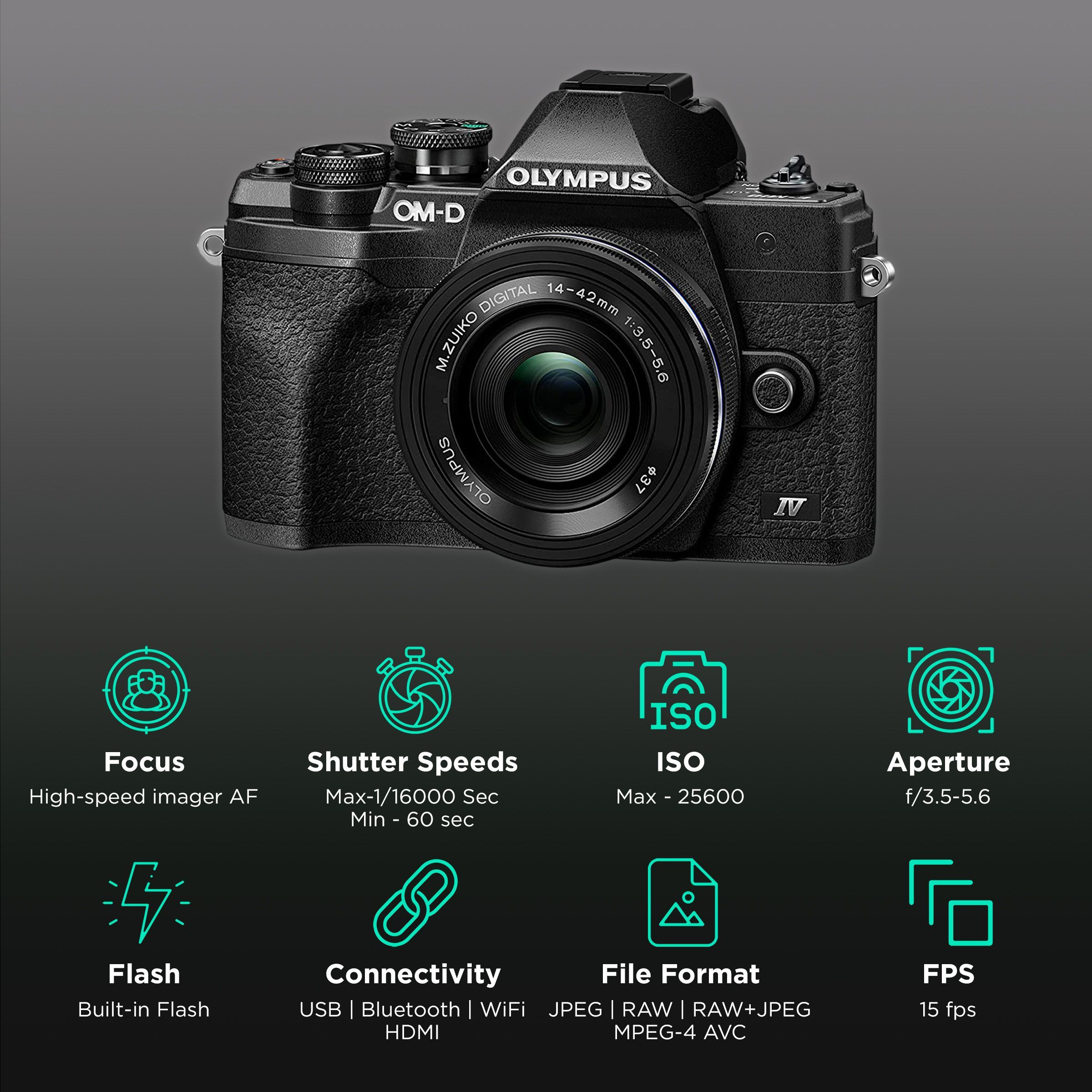 OLYMPUS OM-D E-M10 Mark IV 20.3MP Mirrorless Camera (14-42 mm Lens, 17.3 x 13 mm Sensor, Tiltable Screen)_3