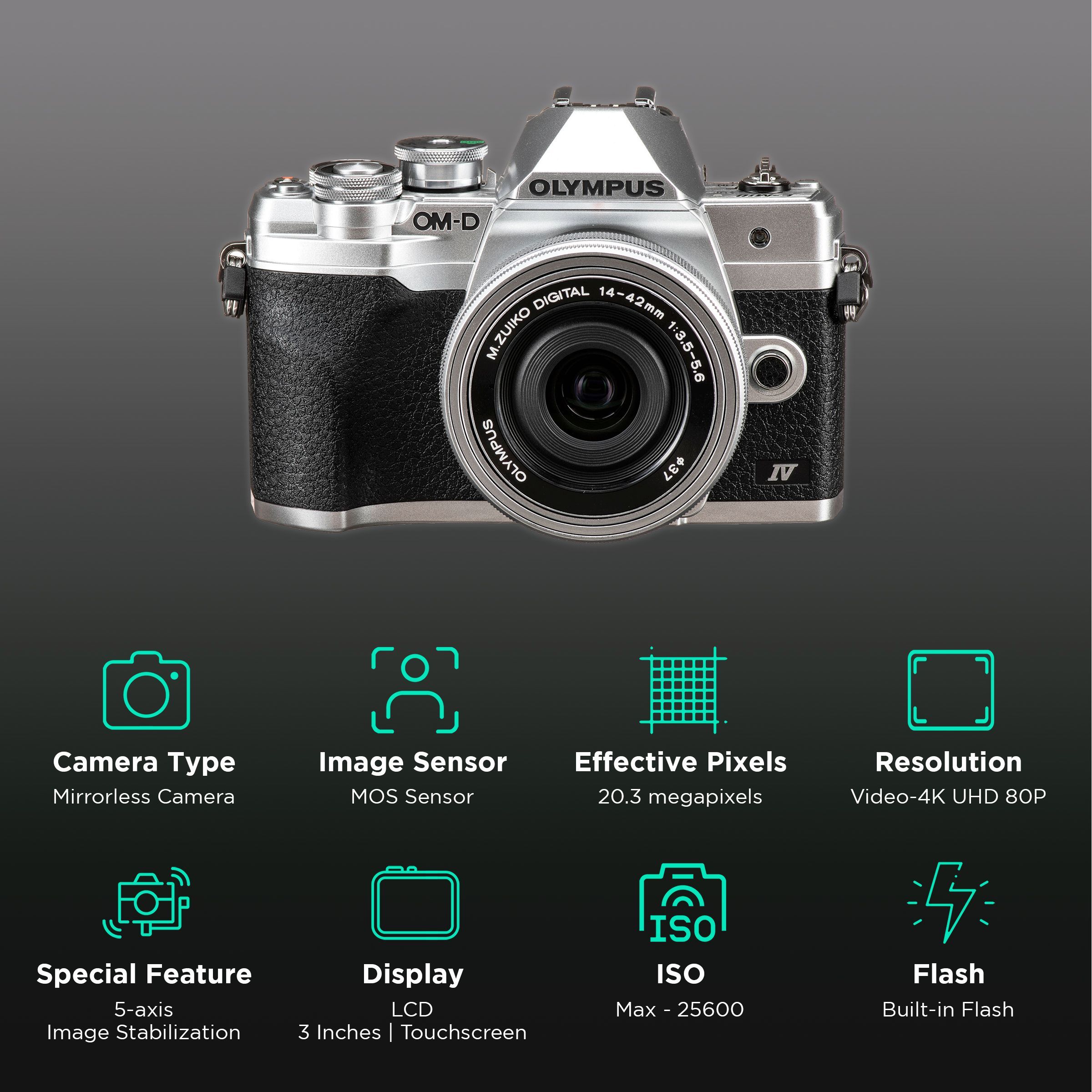 OLYMPUS OM-D E-M10 Mark IV 20.3MP Mirrorless Camera (14-42 mm Lens, 17.3 x 13 mm Sensor, Tiltable Screen)_2