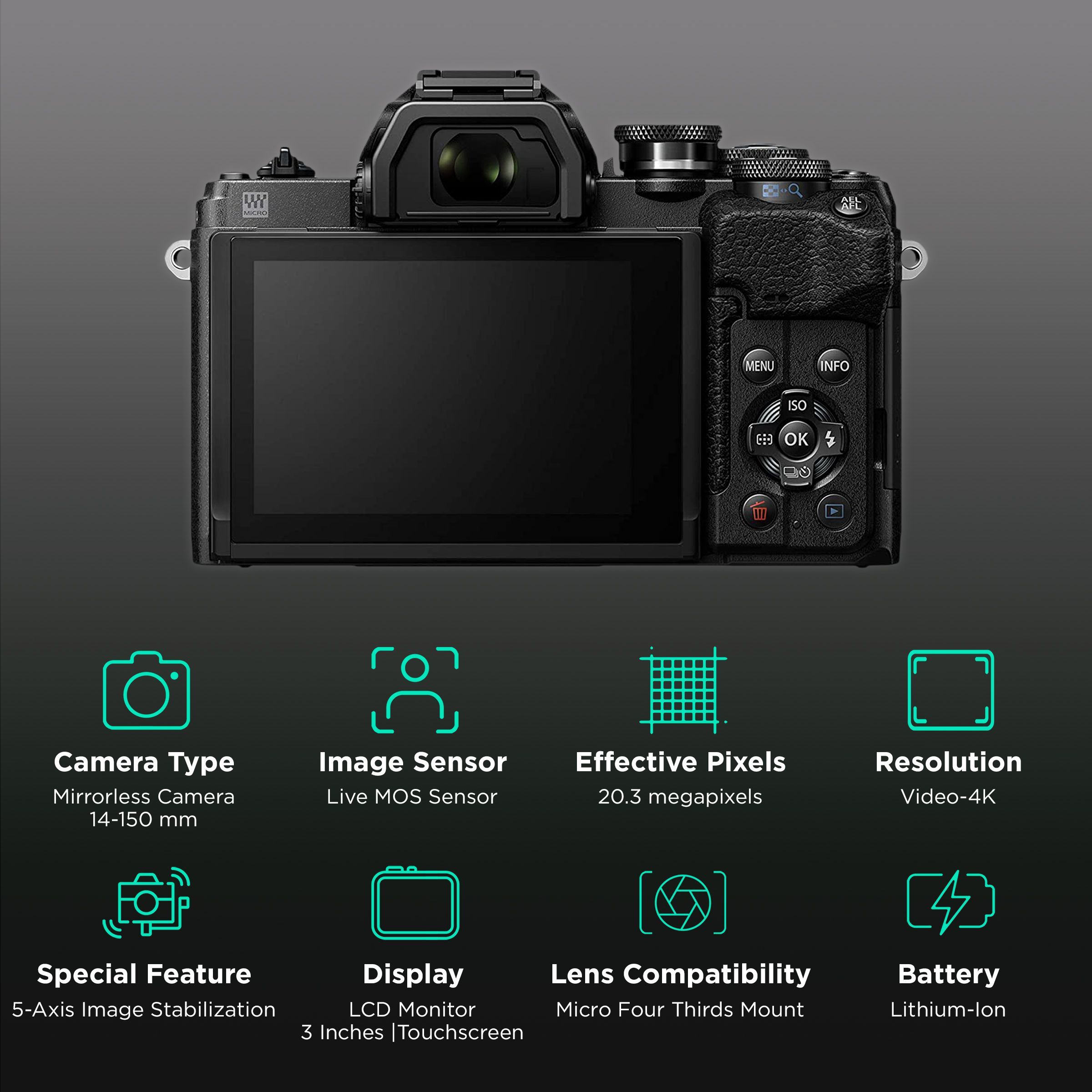 OLYMPUS OM-D E-M10 Mark IV 20.3MP Mirrorless Camera (14-150 mm Lens, 17.3 x 13 mm Sensor, Tiltable Screen) OLYMPUS OM-D E-M10 Mark IV 20.3MP Mirrorless Camera (14-150 mm Lens, 17.3 x 13 mm Sensor, Tiltable Screen)_2