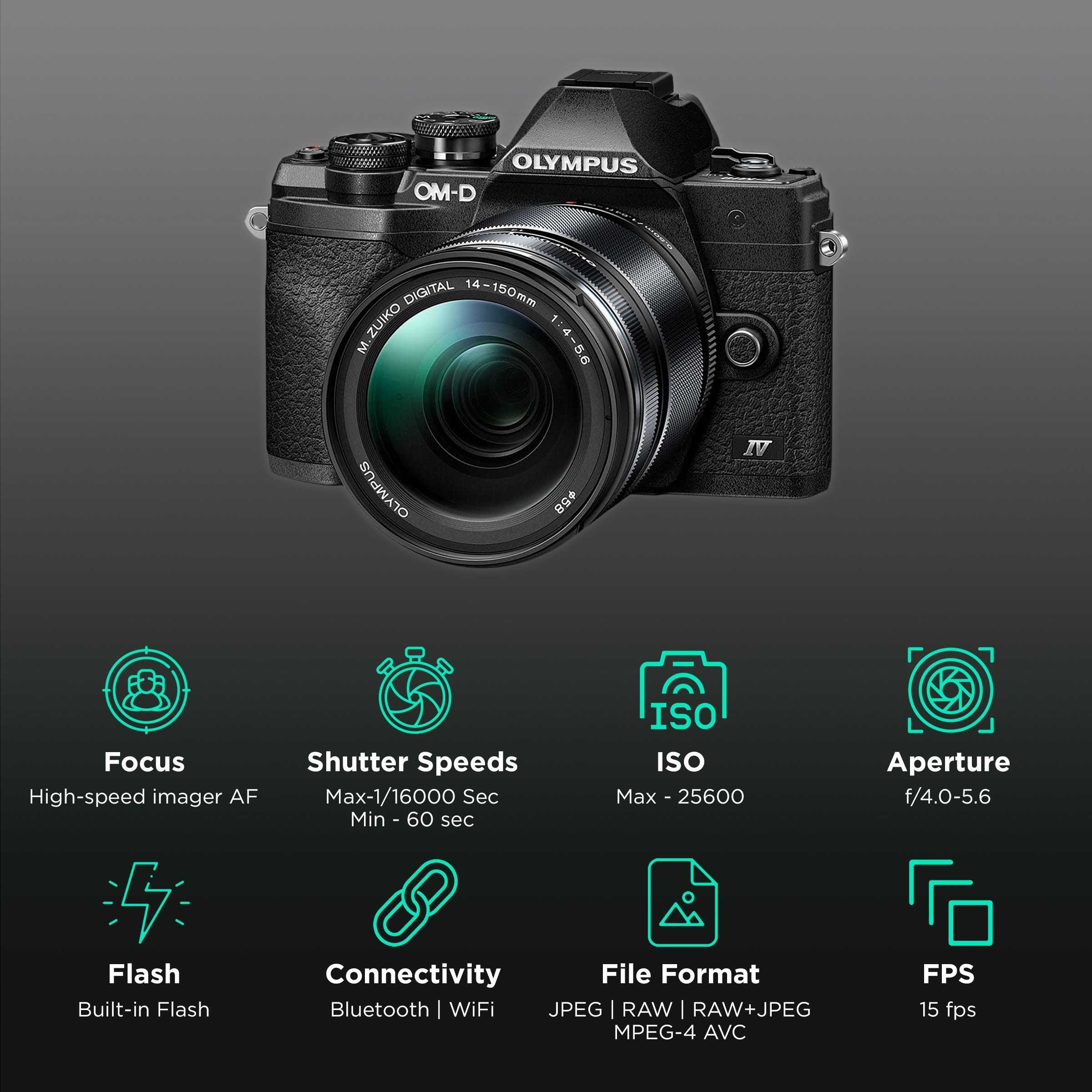 OLYMPUS OM-D E-M10 Mark IV 20.3MP Mirrorless Camera (14-150 mm Lens, 17.3 x 13 mm Sensor, Tiltable Screen) OLYMPUS OM-D E-M10 Mark IV 20.3MP Mirrorless Camera (14-150 mm Lens, 17.3 x 13 mm Sensor, Tiltable Screen)_3