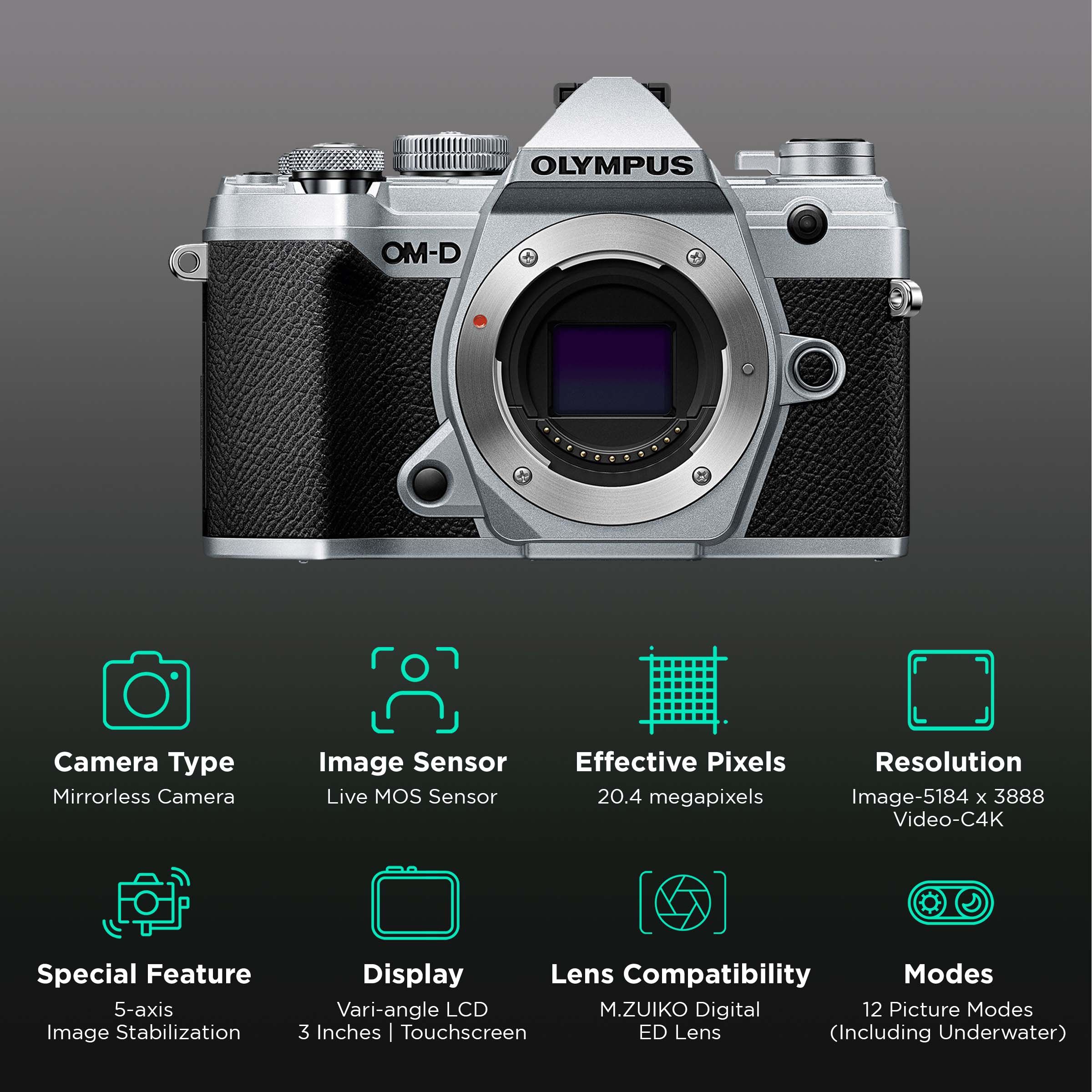 OLYMPUS OM-D E-M5 Mark III 20.4MP Mirrorless Camera (Body Only, 17.4 x 13.0 mm Sensor, Built-in 5-Axis Sensor) OLYMPUS OM-D E-M5 Mark III 20.4MP Mirrorless Camera (Body Only, 17.4 x 13.0 mm Sensor, Built-in 5-Axis Sensor)_2