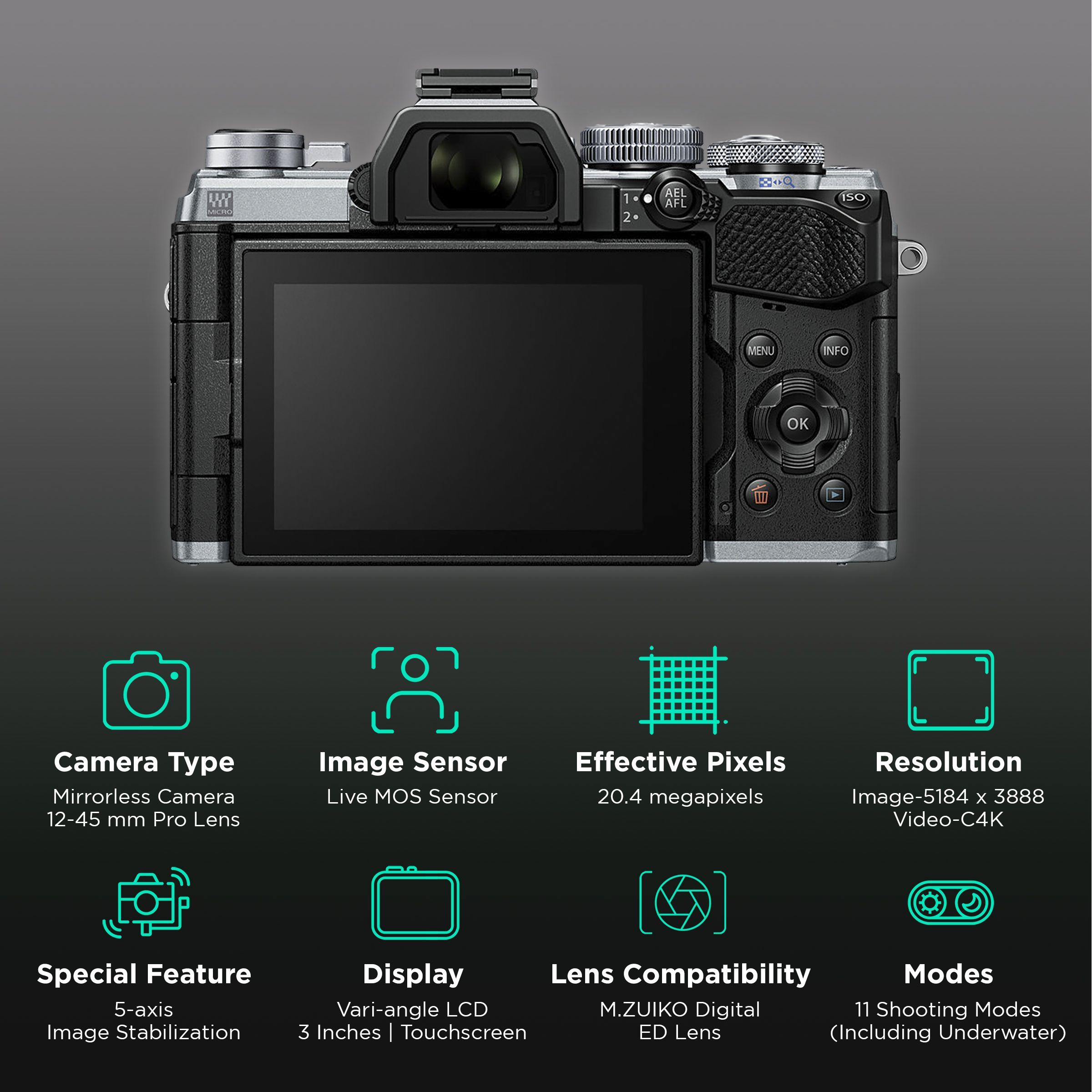 OLYMPUS OM-D E-M5 Mark III 20.4MP Mirrorless Camera (12-45 mm Lens, 17.4 x 13.0 mm Sensor, Built-in 5-Axis Sensor) OLYMPUS OM-D E-M5 Mark III 20.4MP Mirrorless Camera (12-45 mm Lens, 17.4 x 13.0 mm Sensor, Built-in 5-Axis Sensor)_2