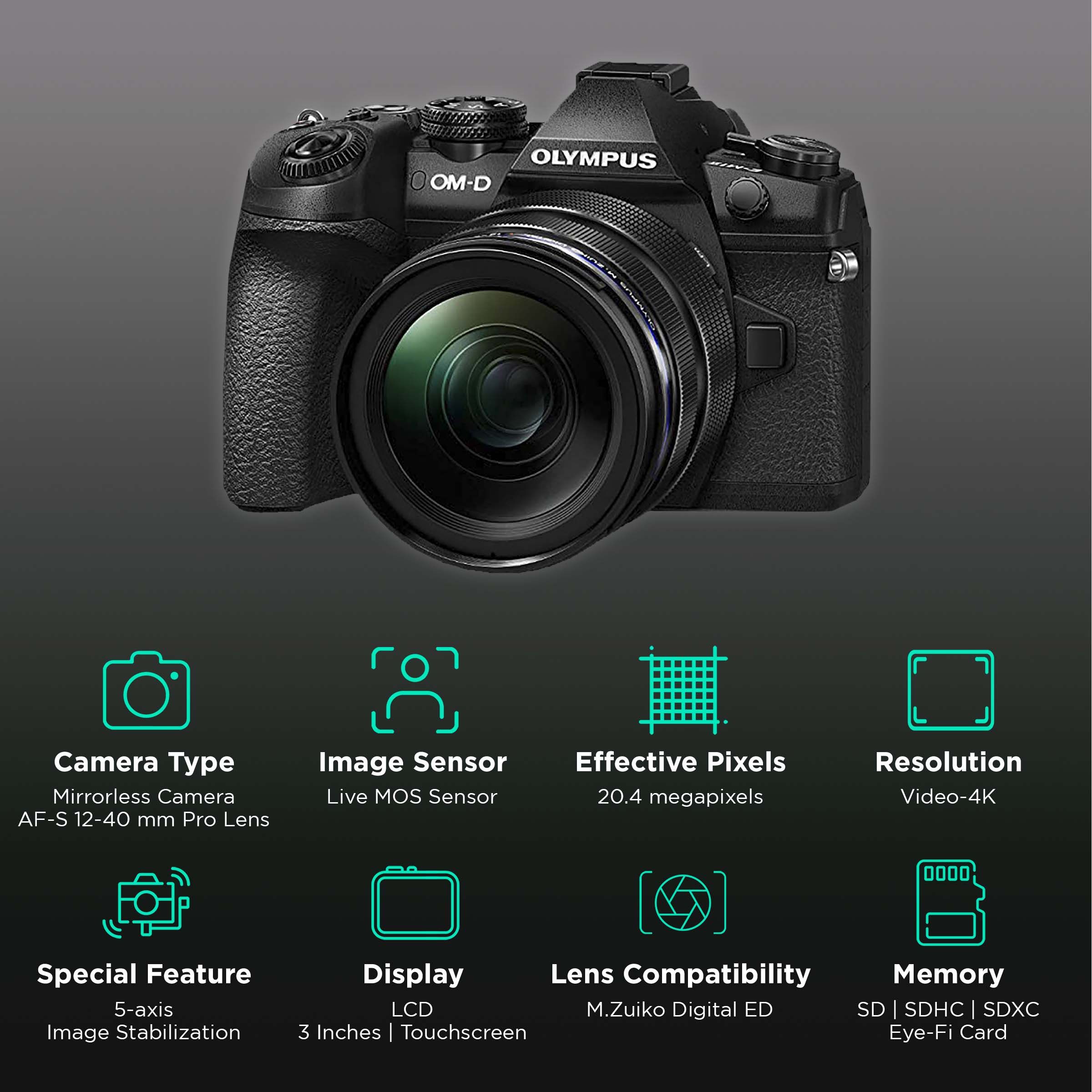 OLYMPUS OM-D E-M1 Mark II 20.4MP Mirrorless Camera (12-40 mm Lens, 17.4 x 13.0 mm Sensor, View Finder Magnification) OLYMPUS OM-D E-M1 Mark II 20.4MP Mirrorless Camera (12-40 mm Lens, 17.4 x 13.0 mm Sensor, View Finder Magnification)_2