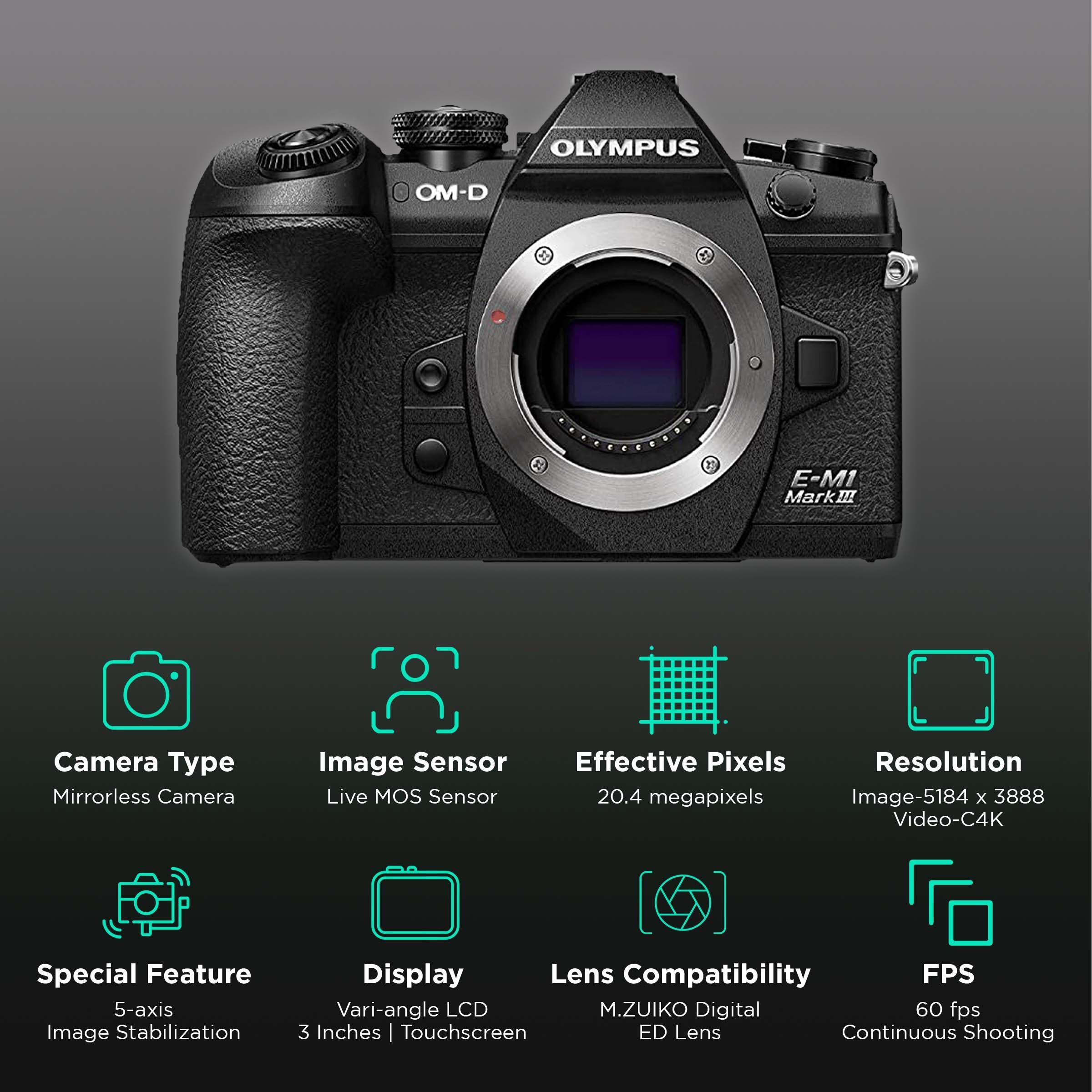 OLYMPUS OM-D E-M1 Mark lll 20.4MP Mirrorless Camera (Body Only, 17.4 x 13.0 mm Sensor, Tiltable Screen)_2