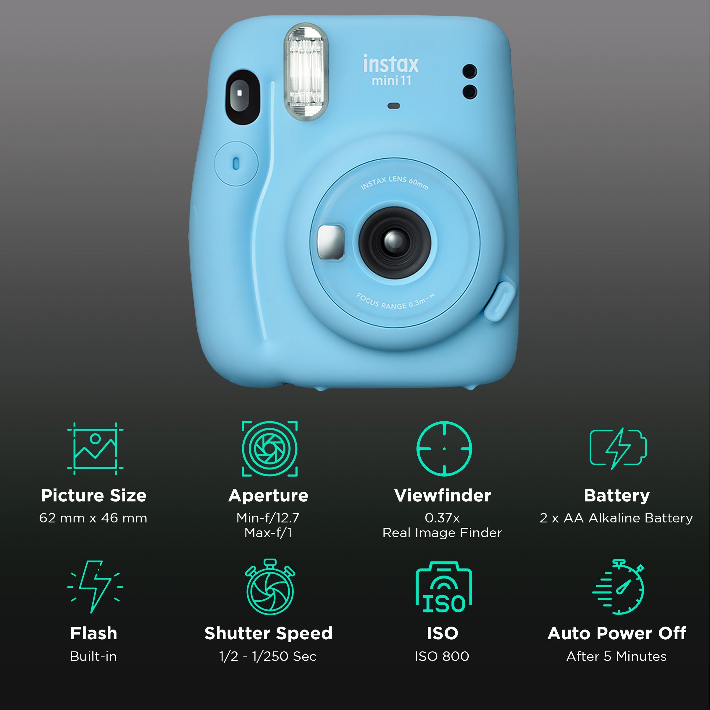 FUJIFILM Instax Mini 11 Starter Kit Instant Camera with 10 Instant Films (Sky Blue)_2
