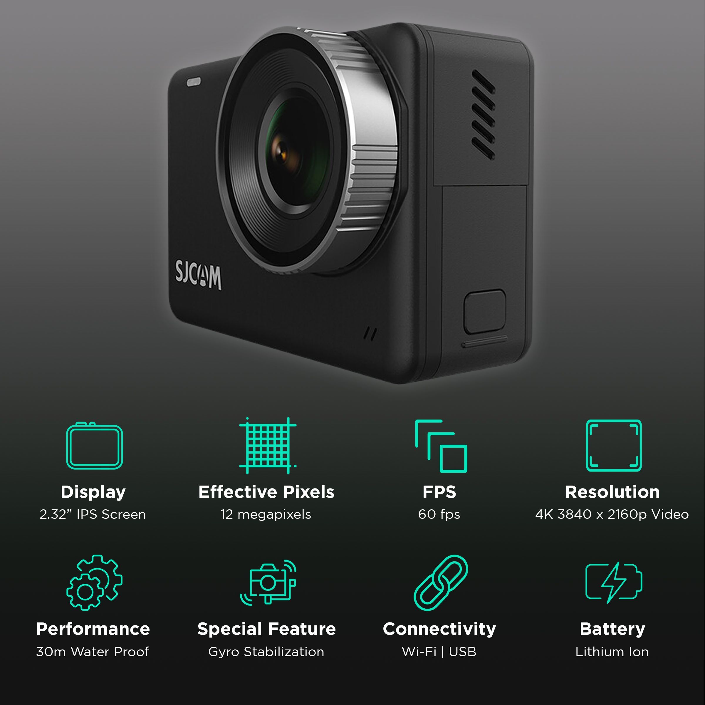 SJCAM SJ10 Pro 4K and 12MP 60 FPS Waterproof Action Camera with Gyro Stabilization (Black)_2
