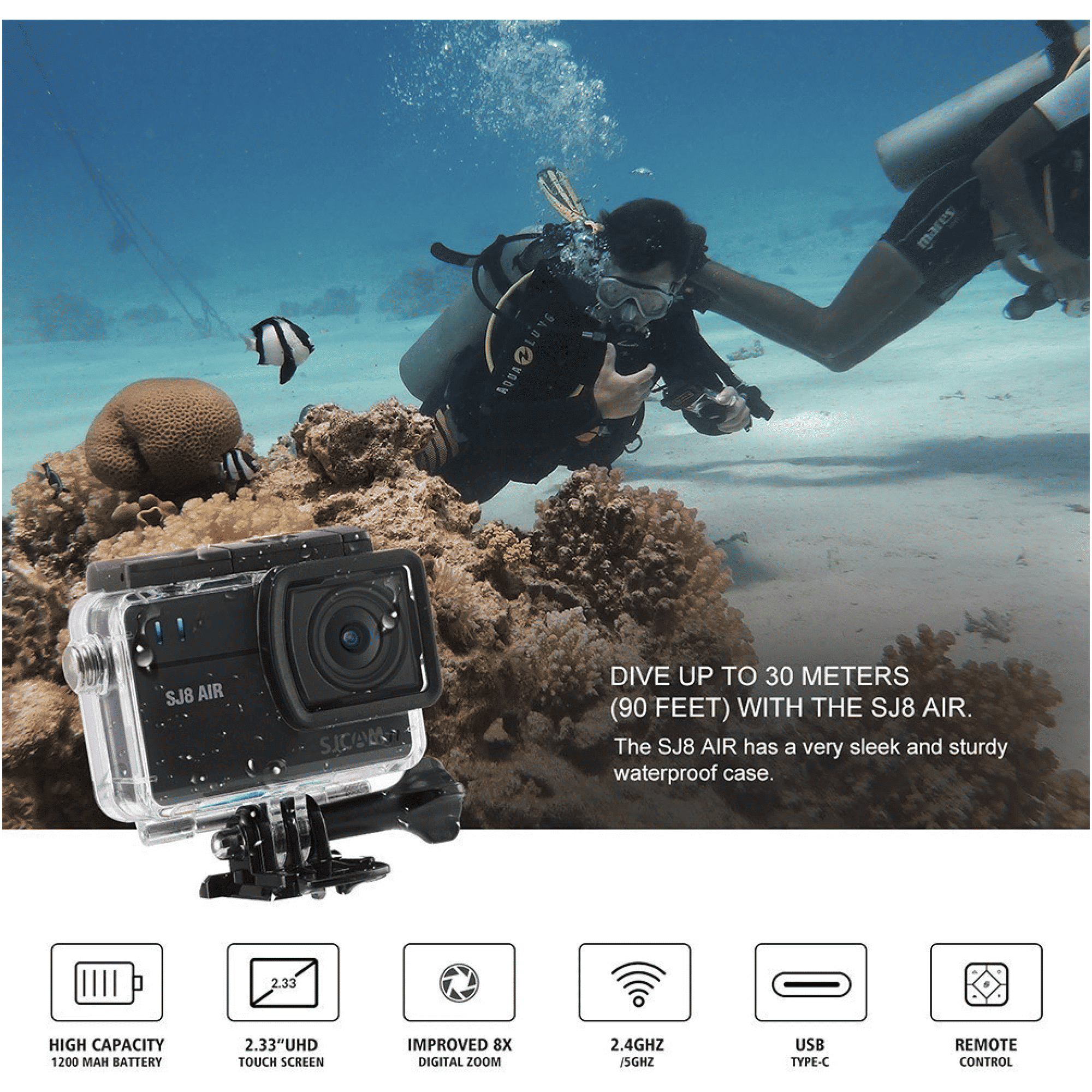 SJCAM SJ8 Air HD 1296P and 14.24MP 30 FPS Waterproof Action Camera with 160 Degree Wide Angle (Black)_7