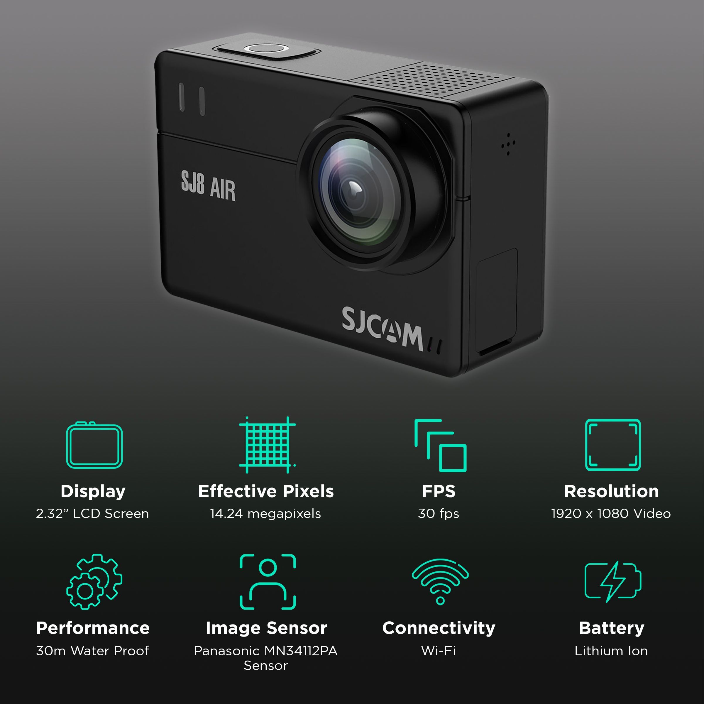 SJCAM SJ8 Air HD 1296P and 14.24MP 30 FPS Waterproof Action Camera with 160 Degree Wide Angle (Black)_2