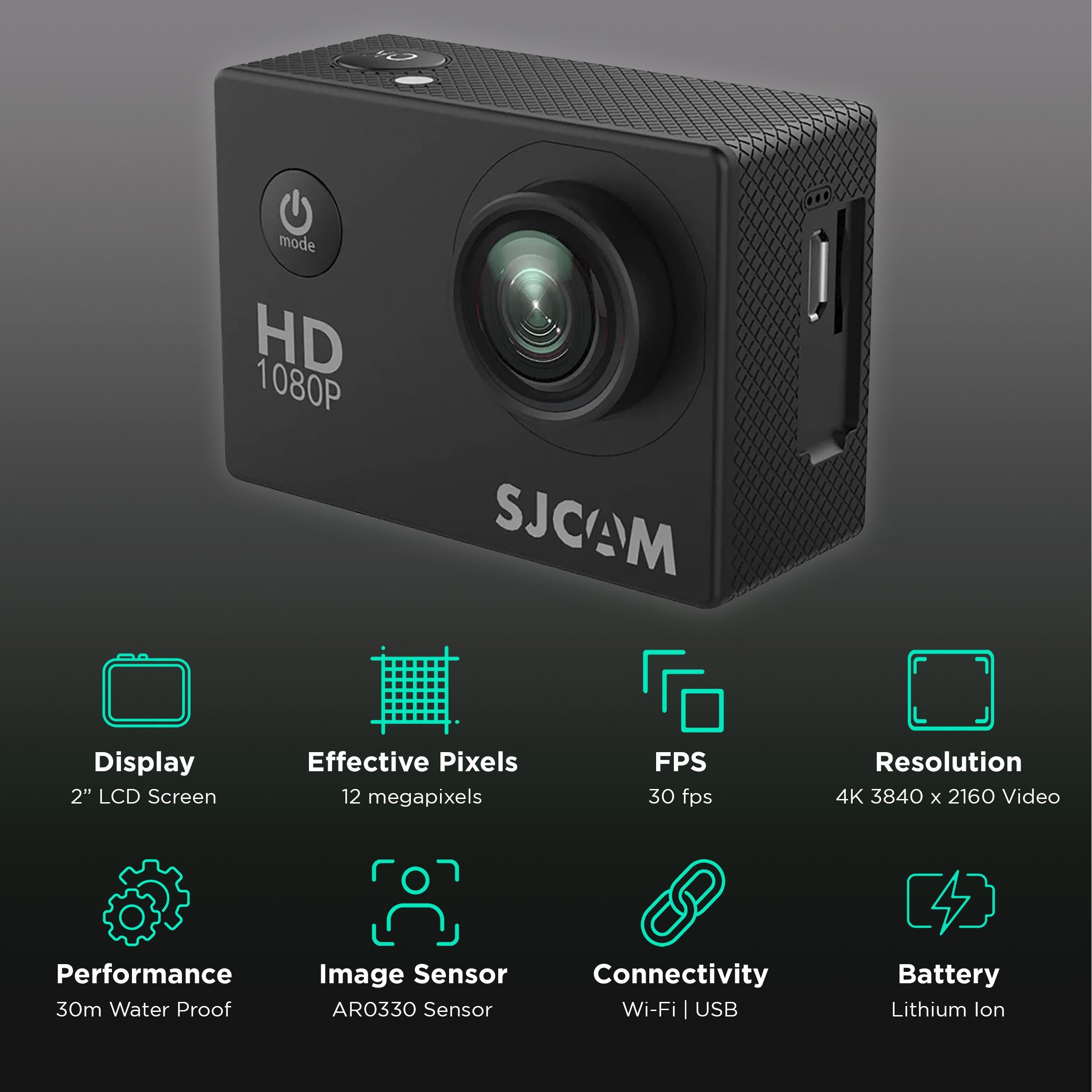 SJCAM SJ4000 4K and 12MP 30 FPS Waterproof Action Camera with 170 Degree Wide Angle (Black)_2