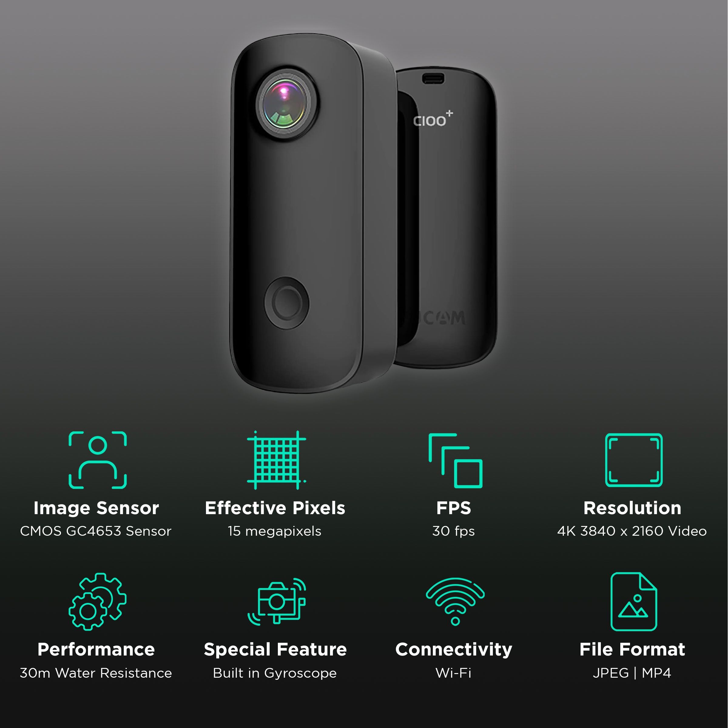 SJCAM C100+ 4K and 15MP 30 FPS Waterproof Action Camera with Magnetic Body (Black)_2