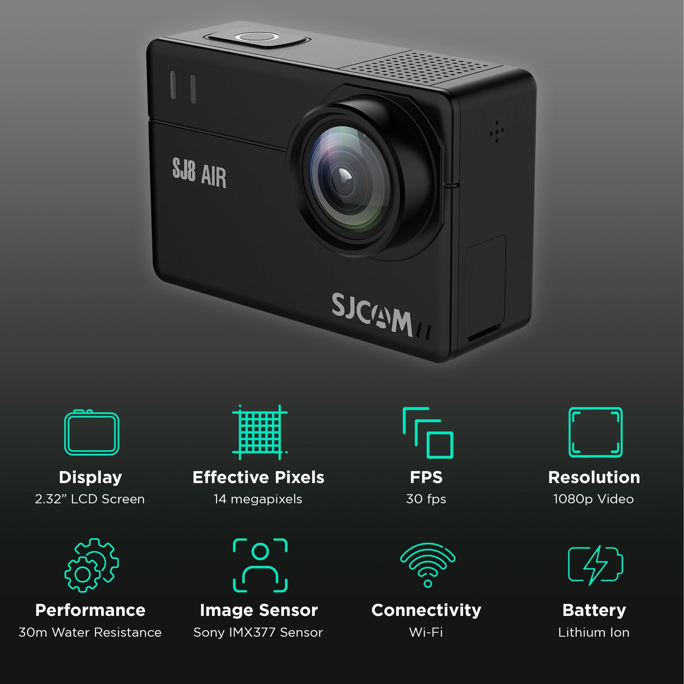 SJCAM SJ8 Air 1296P and 14.24MP 30 FPS Waterproof Action Camera with 170 Degree Wide Angle (Black)_2