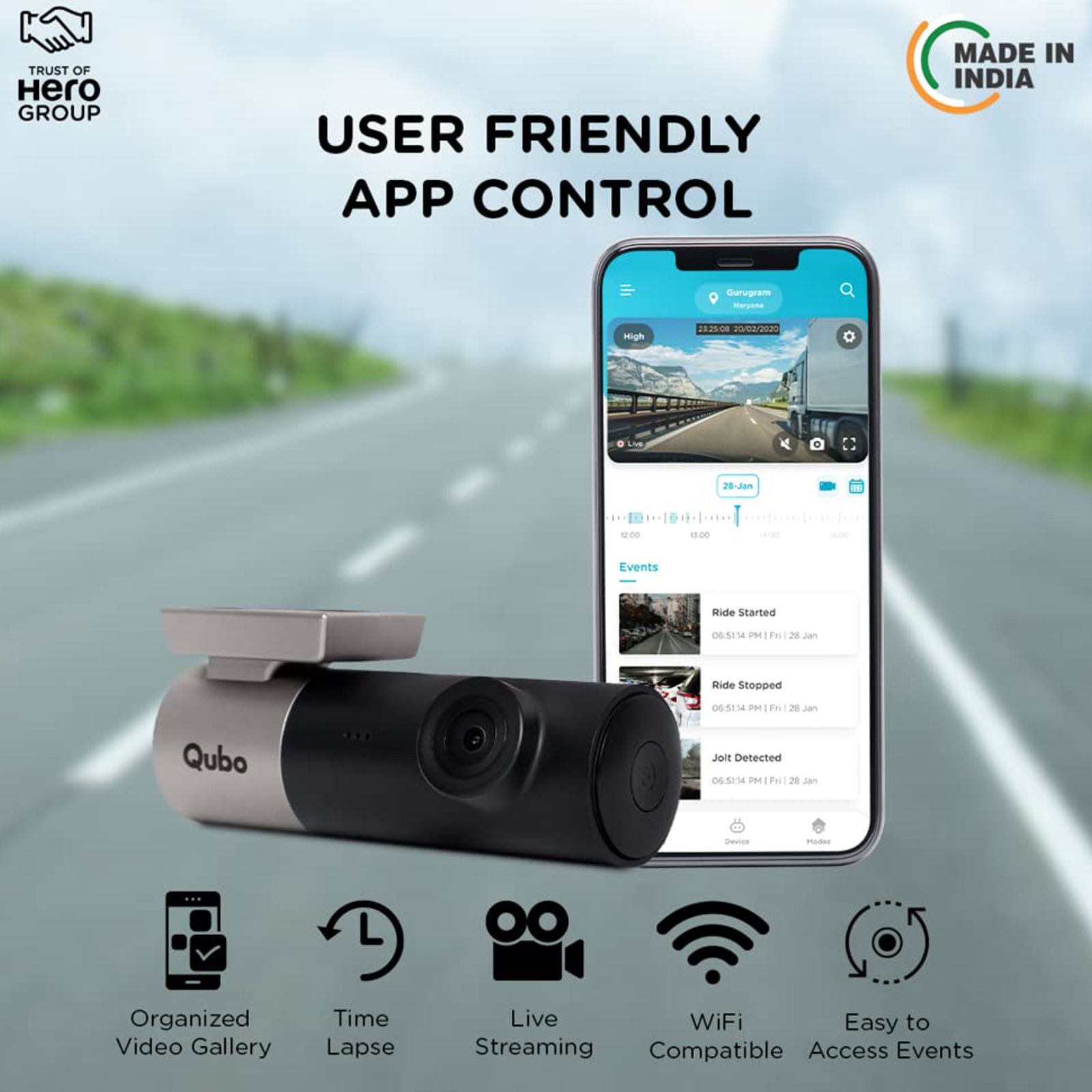 Qubo Smart Dashcam Pro Full HD and 2MP Action Camera with Wide Dynamic Range (Black) Qubo Smart Dashcam Pro Full HD and 2MP Action Camera with Wide Dynamic Range (Black)_5
