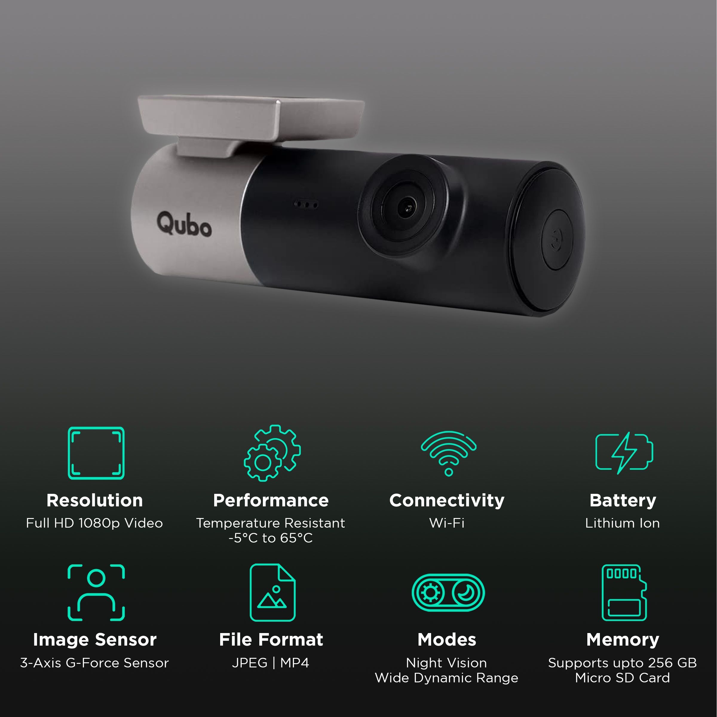 Qubo Smart Dashcam Pro Full HD and 2MP Action Camera with Wide Dynamic Range (Black) Qubo Smart Dashcam Pro Full HD and 2MP Action Camera with Wide Dynamic Range (Black)_2