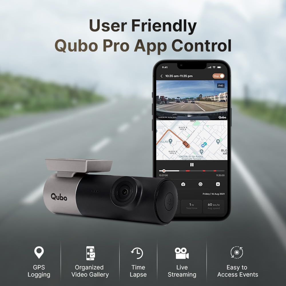 Qubo Smart Dashcam Pro Full HD and 2MP Action Camera with Wide Dynamic Range (Black) Qubo Smart Dashcam Pro Full HD and 2MP Action Camera with Wide Dynamic Range (Black)_6