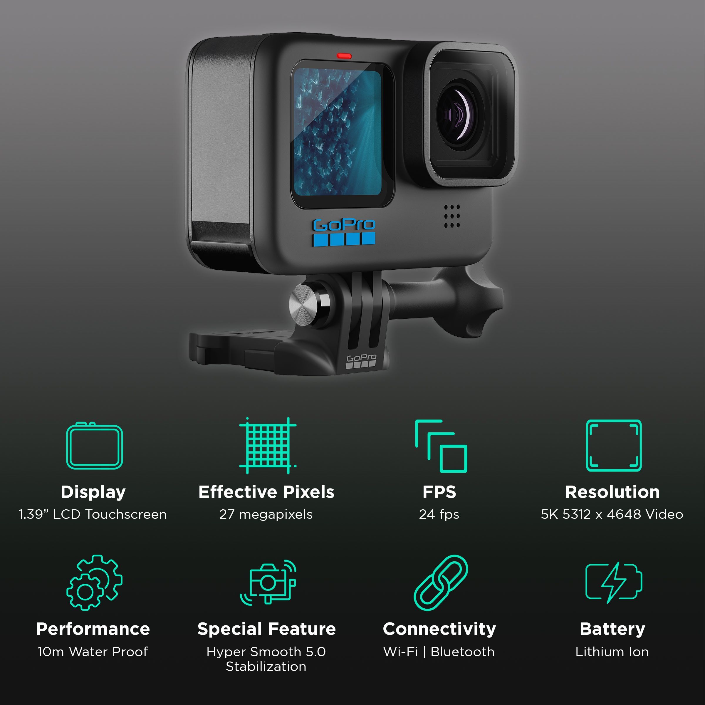 GoPro Hero11 5.3K and 27MP 240 FPS Waterproof Action Camera with Dual LCD Screens (Black)_2