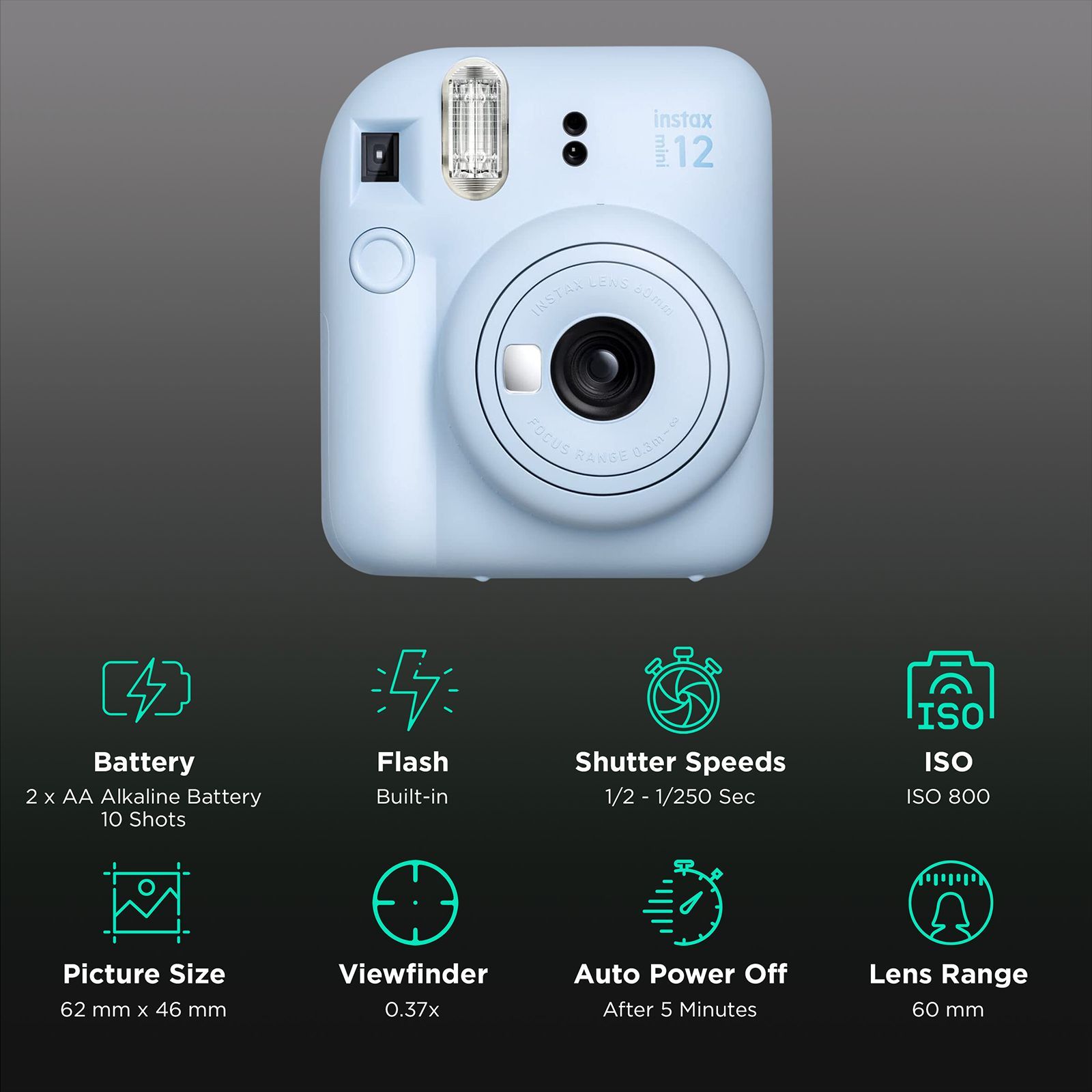 FUJIFILM Instax Mini 12 Instant Camera (Pastel Blue) FUJIFILM Instax Mini 12 Instant Camera (Pastel Blue)_2