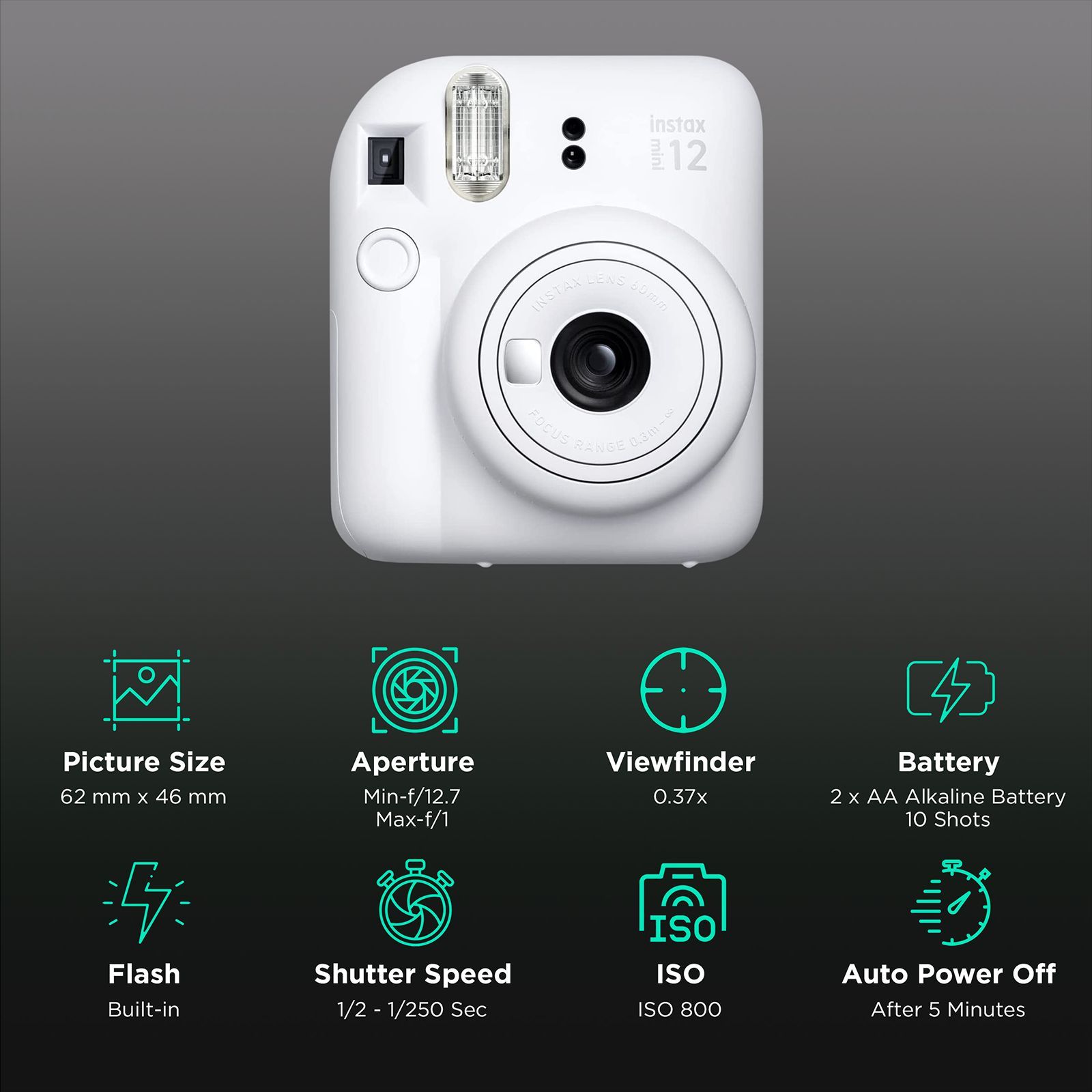 FUJIFILM Instax Mini 12 Instant Camera (Clay White) FUJIFILM Instax Mini 12 Instant Camera (Clay White)_2