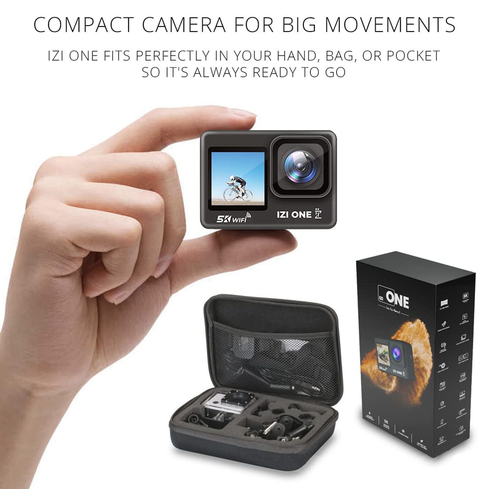 IZI ONE 5K and 48MP 30 FPS Waterproof Sports Action Camera with Dual Touch Screen (Black)_3