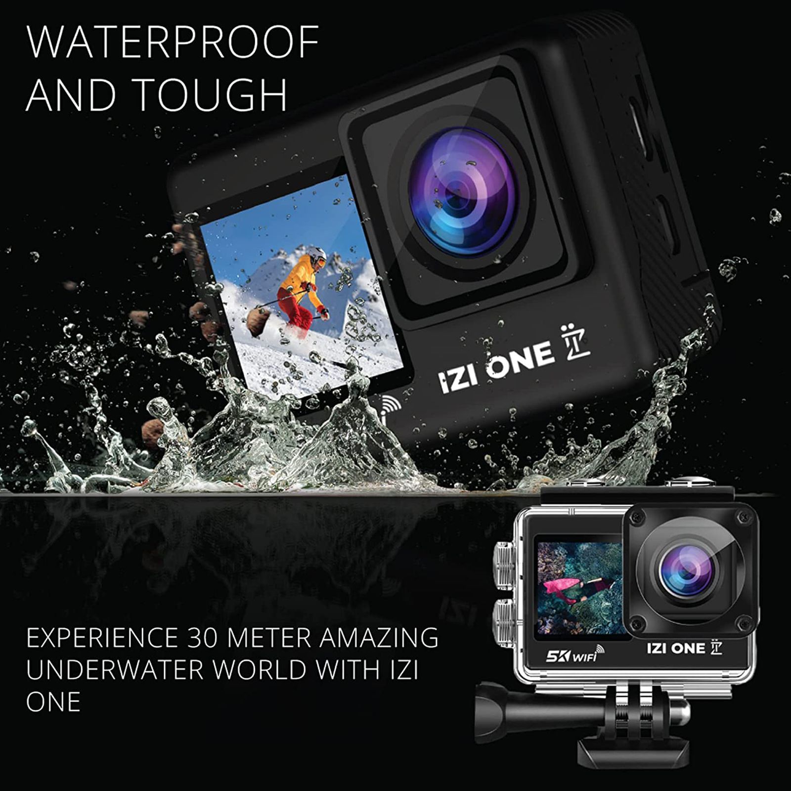 IZI ONE 5K and 48MP 30 FPS Waterproof Sports Action Camera with Dual Touch Screen (Black)_4