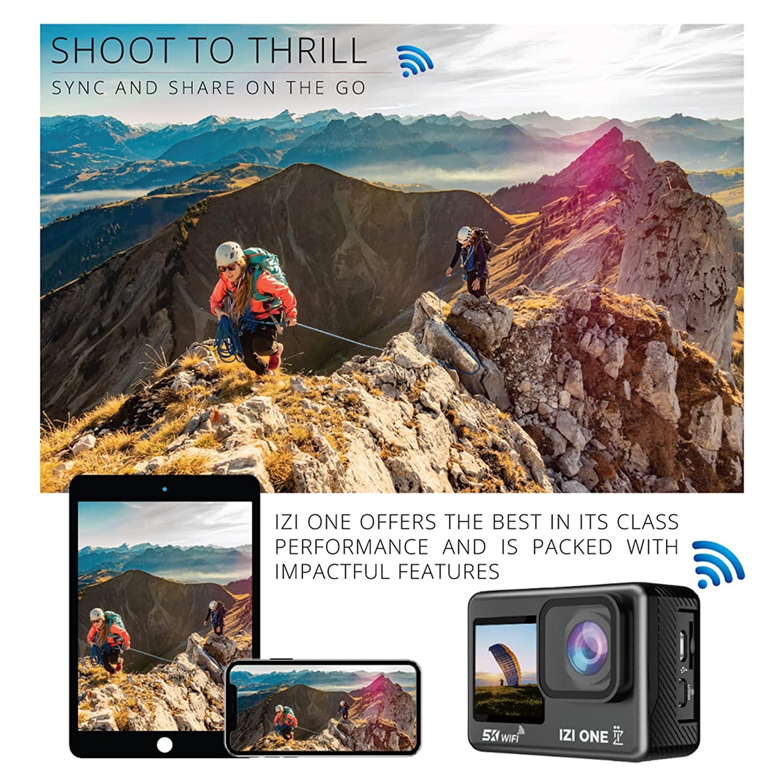 IZI ONE 5K and 48MP 30 FPS Waterproof Sports Action Camera with Dual Touch Screen (Black)_8