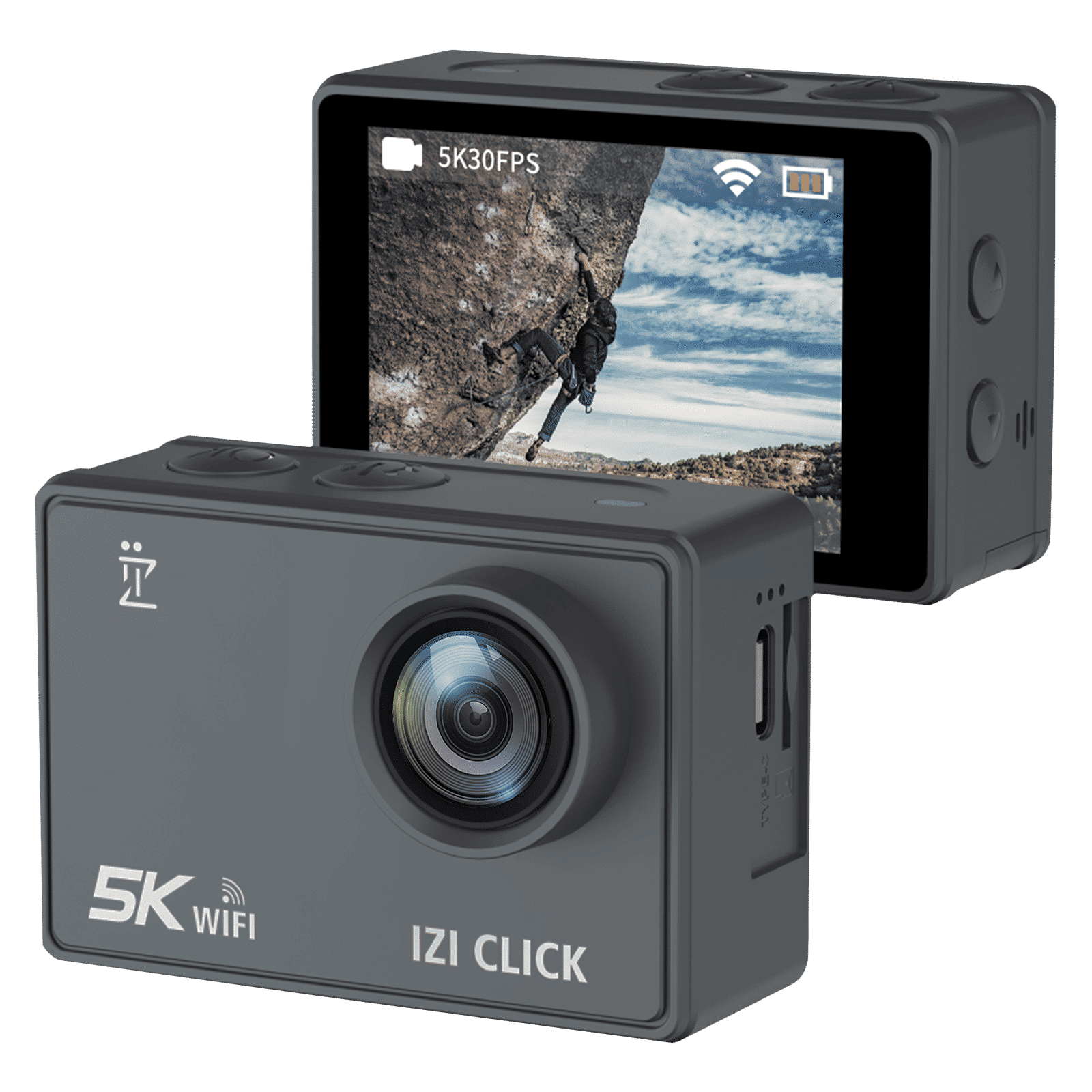 IZI CLICK 5K and 50MP 30 FPS Waterproof Sports Action Camera with EIS Stabilisation (Grey)_1