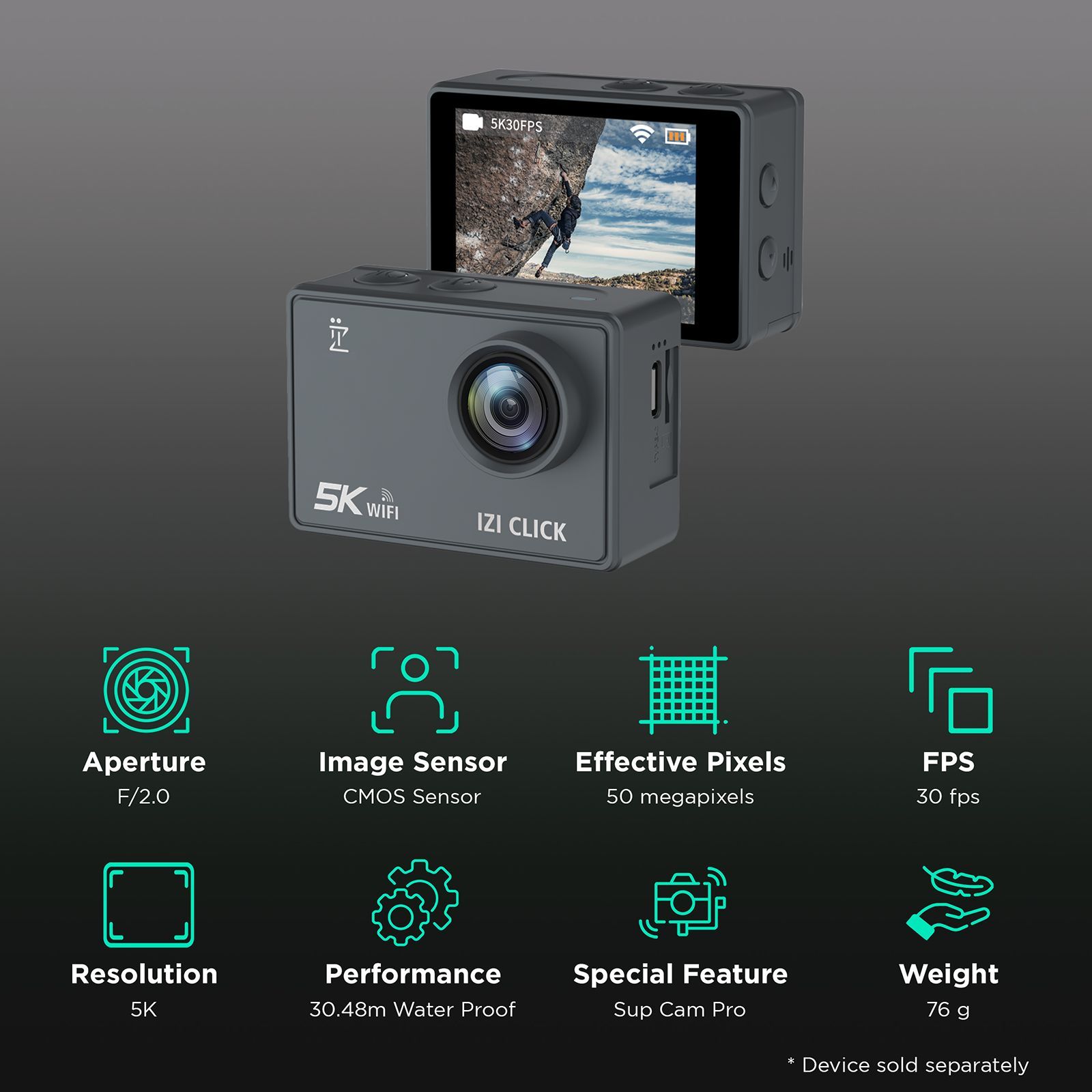 IZI CLICK 5K and 50MP 30 FPS Waterproof Sports Action Camera with EIS Stabilisation (Grey)_2