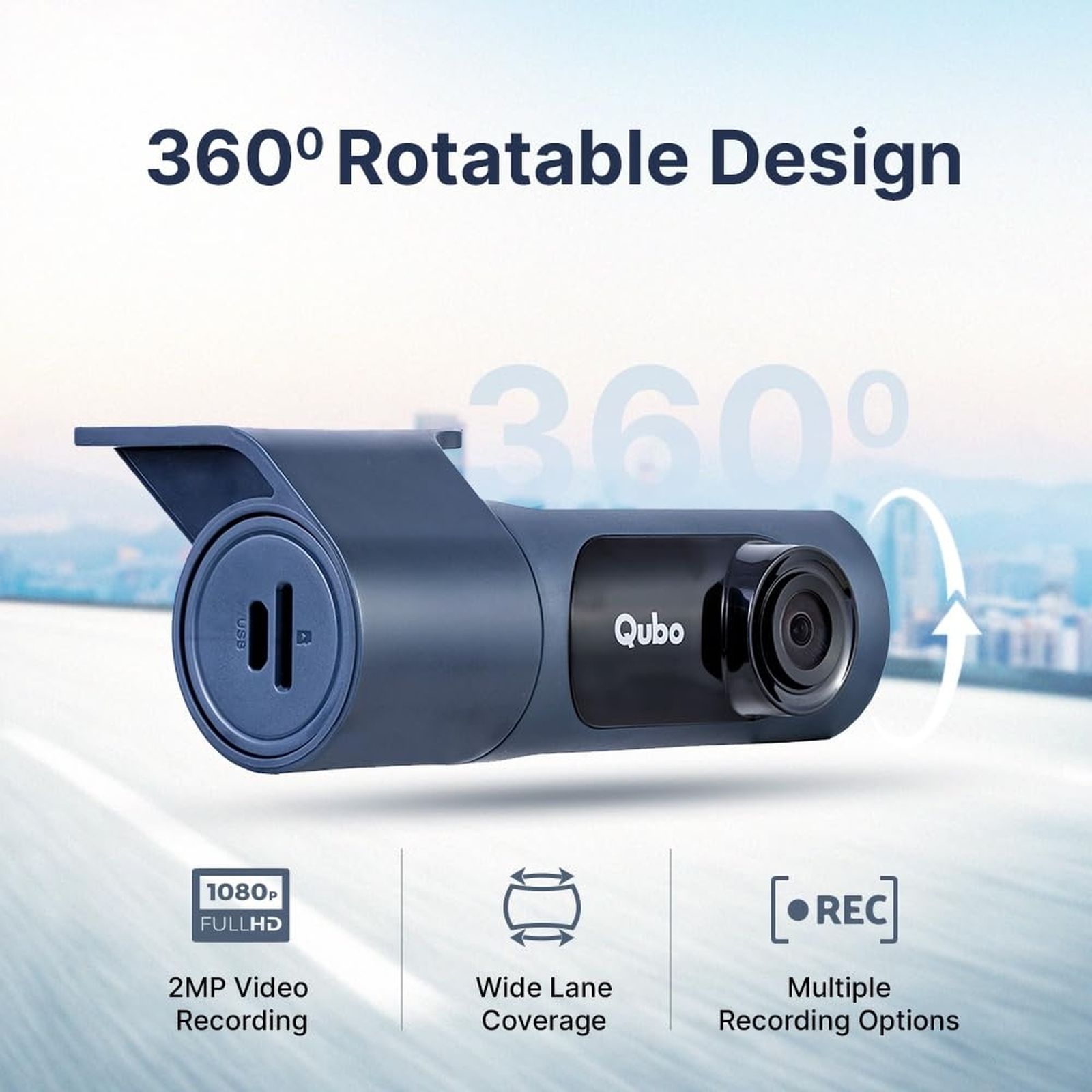 Qubo Dashcam Pro X Full HD and 2MP 30 FPS Action Camera with 360 Rotatable Design (Midnight Blue) Qubo Dashcam Pro X Full HD and 2MP 30 FPS Action Camera with 360 Rotatable Design (Midnight Blue)_2