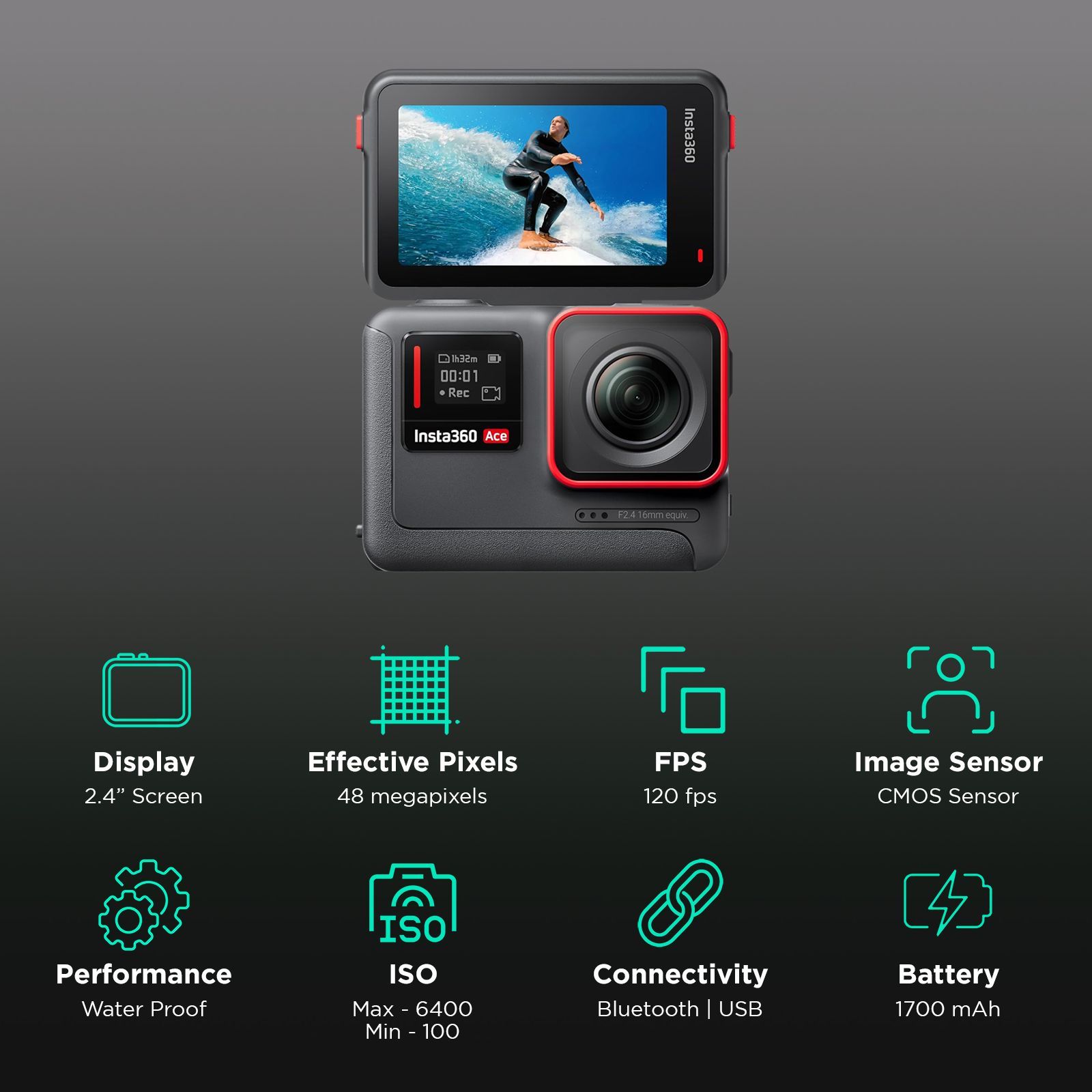 Insta360 Ace 4K and 48MP 120 FPS Waterproof Action Camera with Flip Touchscreen (Black)_2