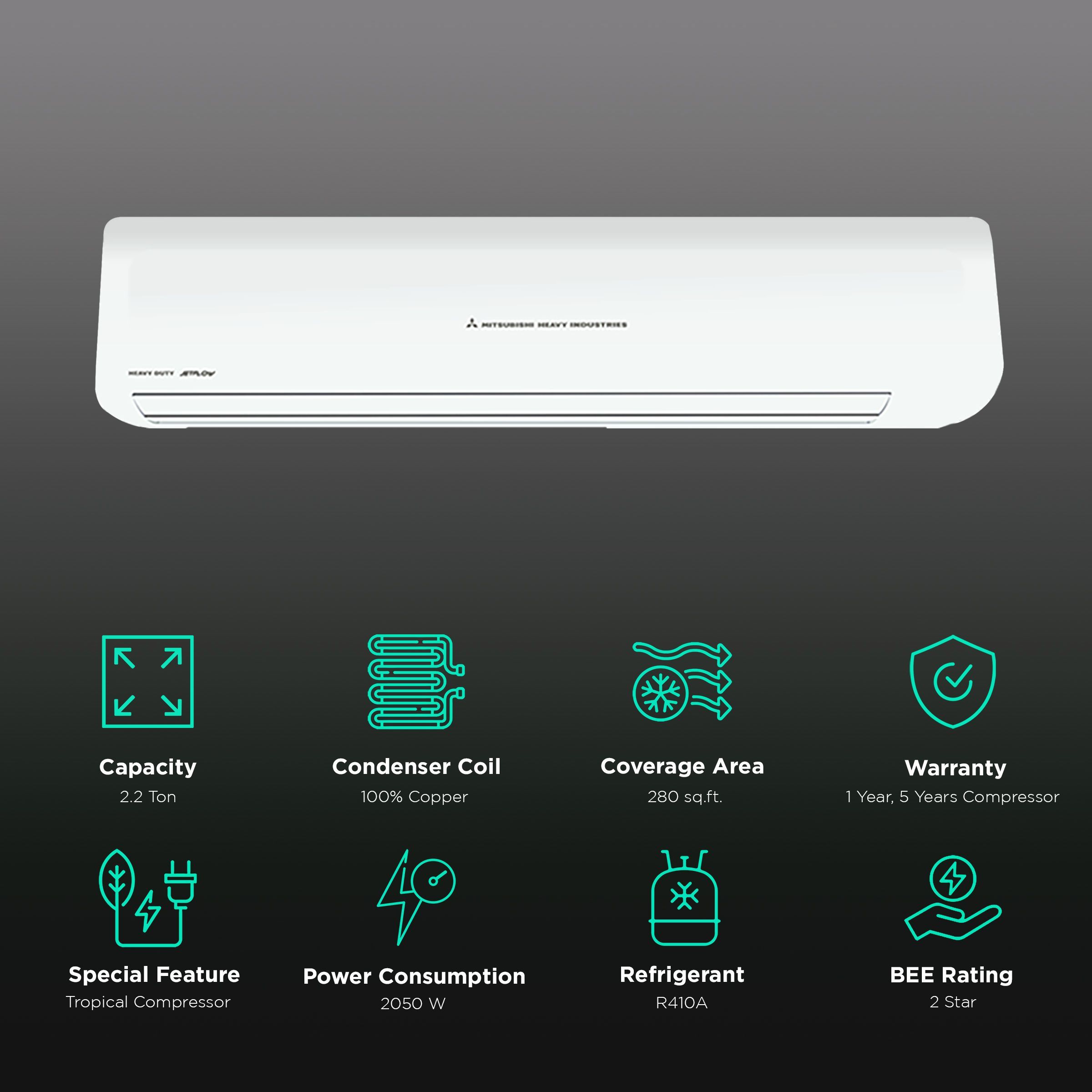 MITSUBISHI HEAVY 2.2 Ton 2 Star Split AC (Copper Condenser, Dust Filter, SRK25CSS-S6)_2