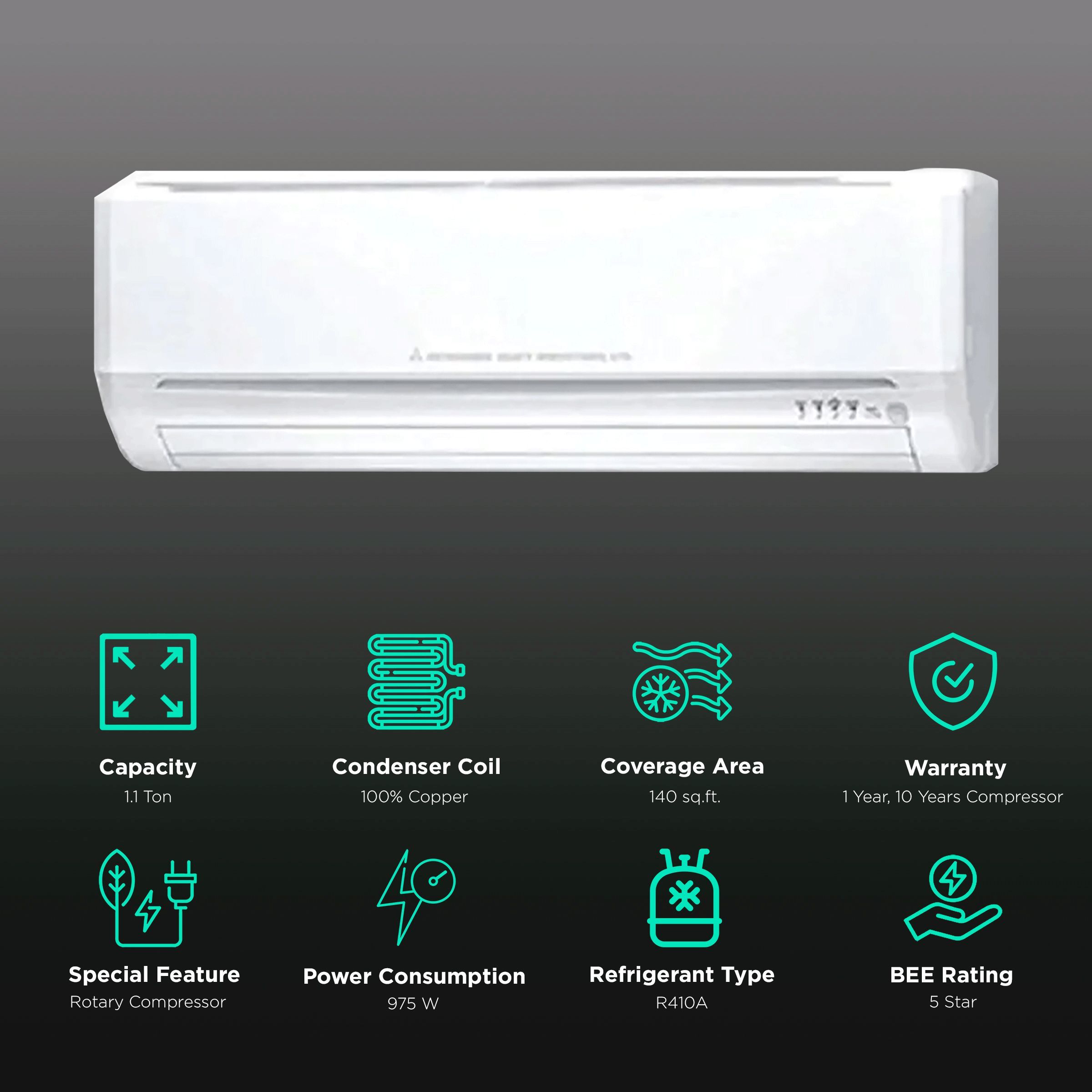 Mitsubishi 1.1 Ton 5 Star Inverter Split AC (Copper Condenser, Anti Dust Filter, SRK13YL-S)_2