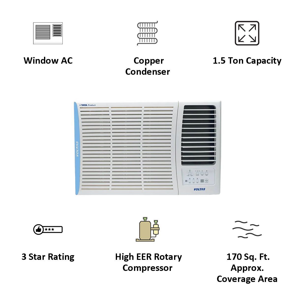 VOLTAS 1.5 Ton 3 Star Window AC (Copper Condenser, Anti Dust Filter, 183 MZE)_3