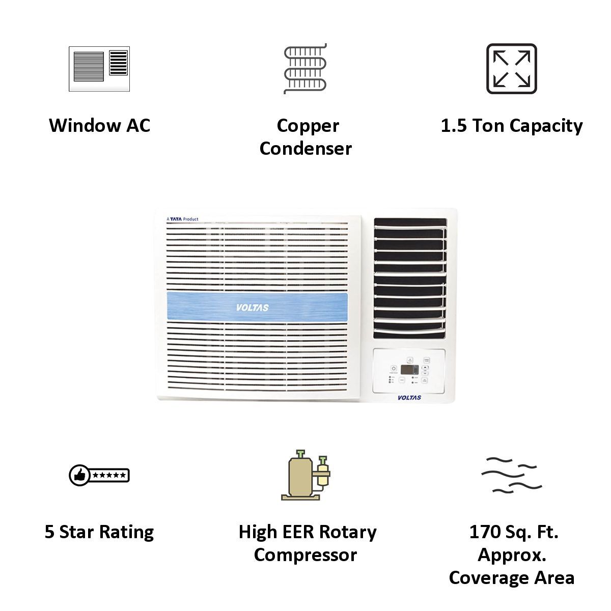 VOLTAS 1.5 Ton 5 Star Window AC (Copper Condenser, 185MZJ)_3