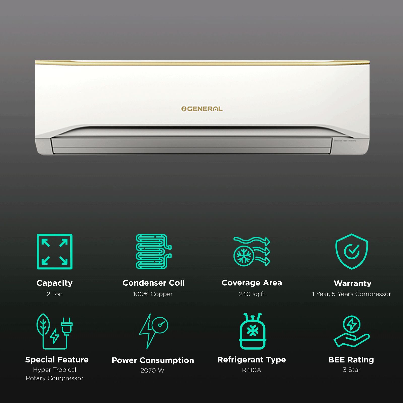 O General FUT Series 2 Ton 3 Star Split AC (Copper Condenser, Dust Filter, ASGA24FUTC)_2