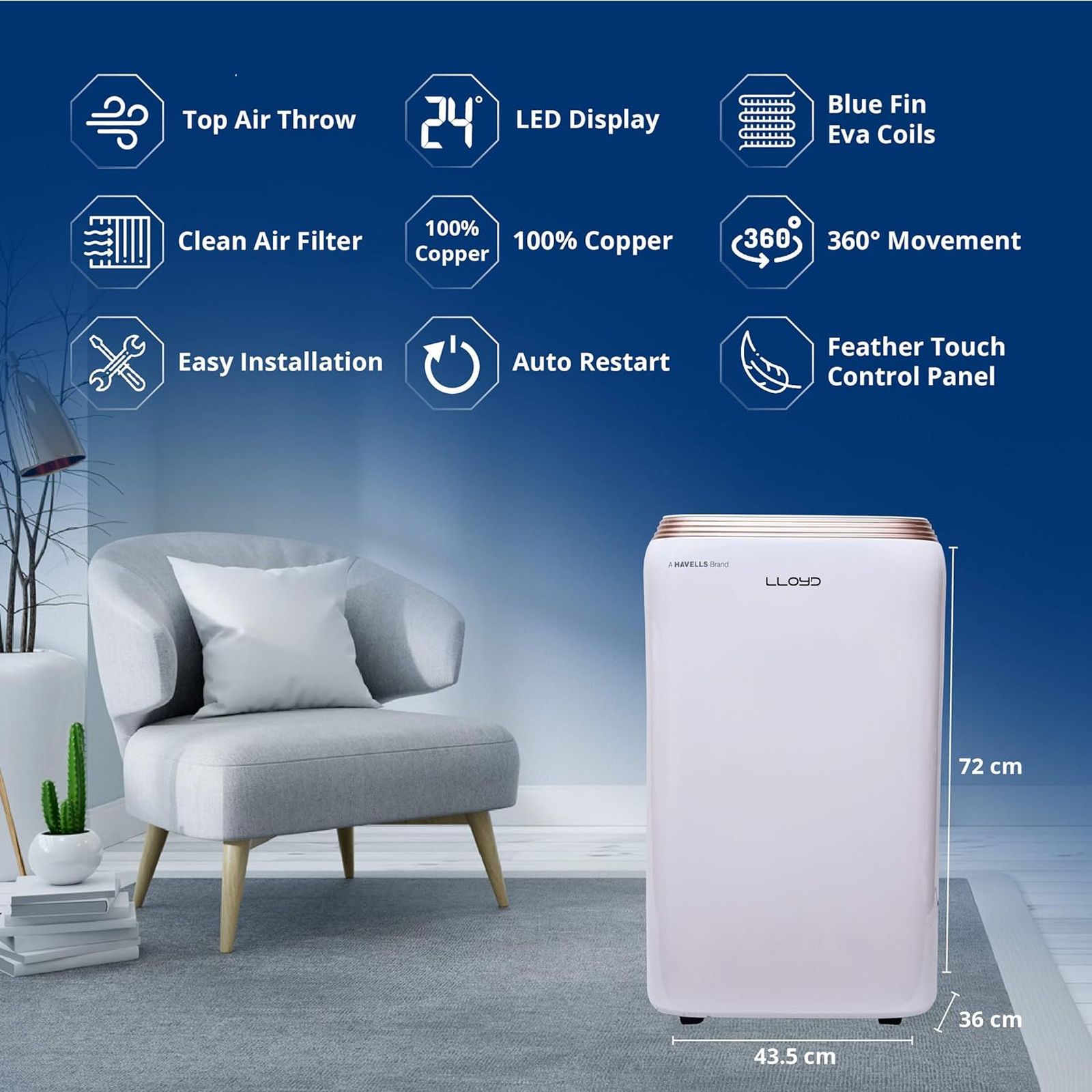 LLOYD 1 Ton 3 Star Portable AC (Clean Air Filter, Copper Condenser, GLP12B01TP)_5