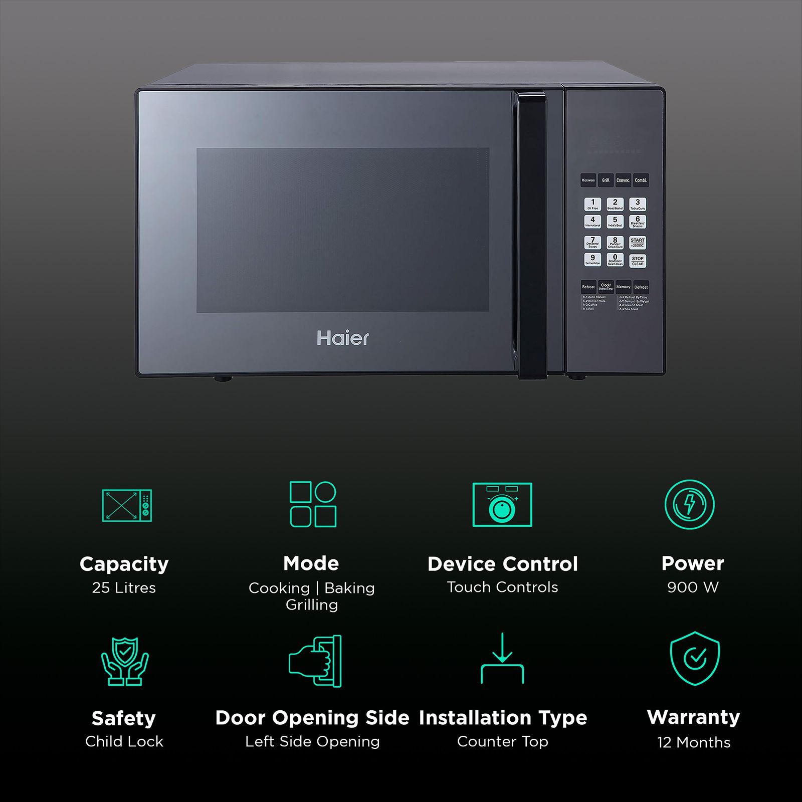 Haier 25L Convection Microwave Oven with 305 Autocook Menu (HIL2501CBSH, Black) Haier 25L Convection Microwave Oven with 305 Autocook Menu (HIL2501CBSH, Black)_2