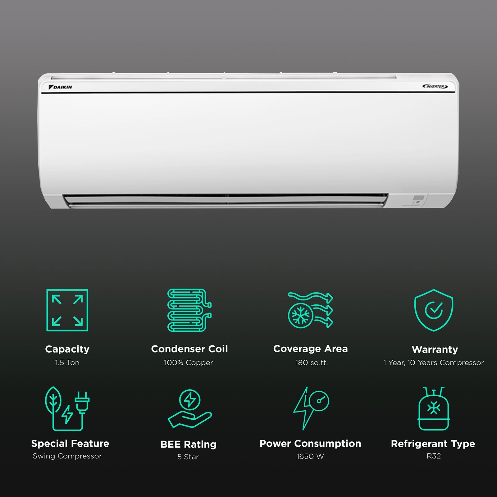 DAIKIN 1.5 Ton 5 Star Inverter Split AC (Copper Condenser, Anti Microbial Filter, FTKM50TV)_2