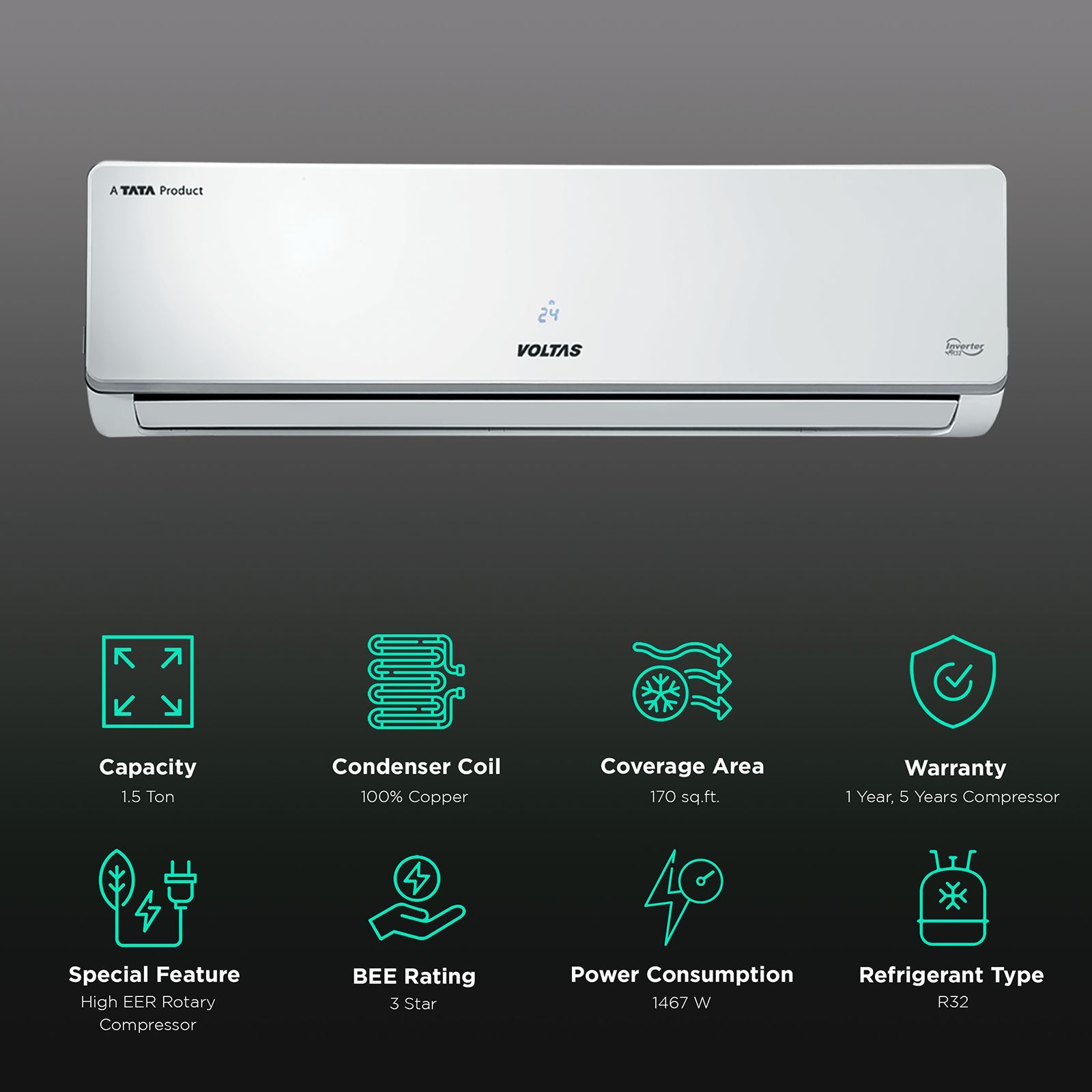 VOLTAS 1.5 Ton 3 Star Split AC (Copper Condenser, 183 MZJ2)_2