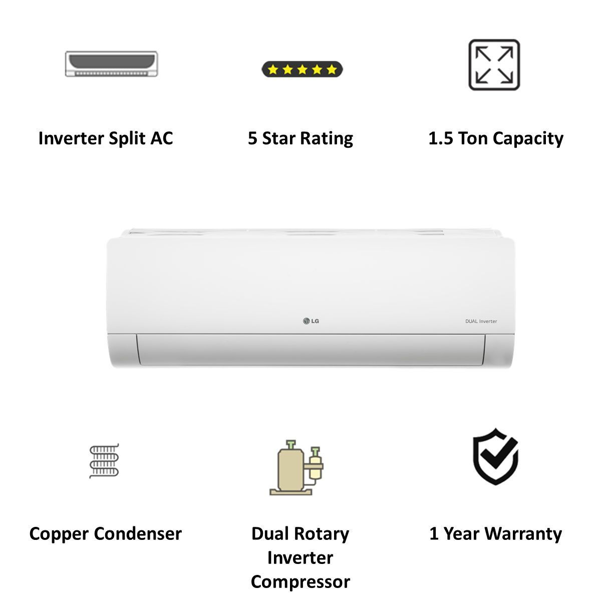 LG 4 in 1 Convertible 1.5 Ton 5 Star Dual Inverter Split AC with Dust Filter (Copper Condenser, LS-Q18ANZA)_5