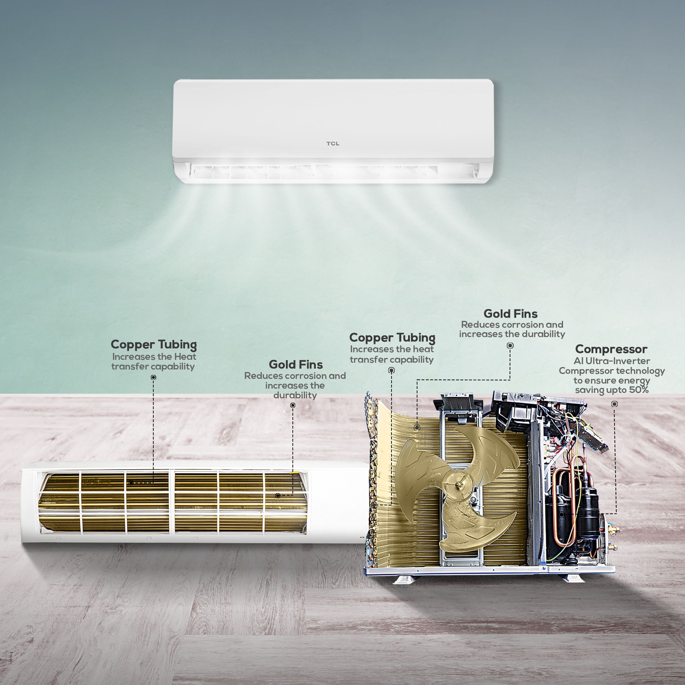 TCL Elite 1 Ton 3 Star Inverter Split AC (2021 Model, Copper Condenser, Vitamin C Filter, 12CSD/EV)_9