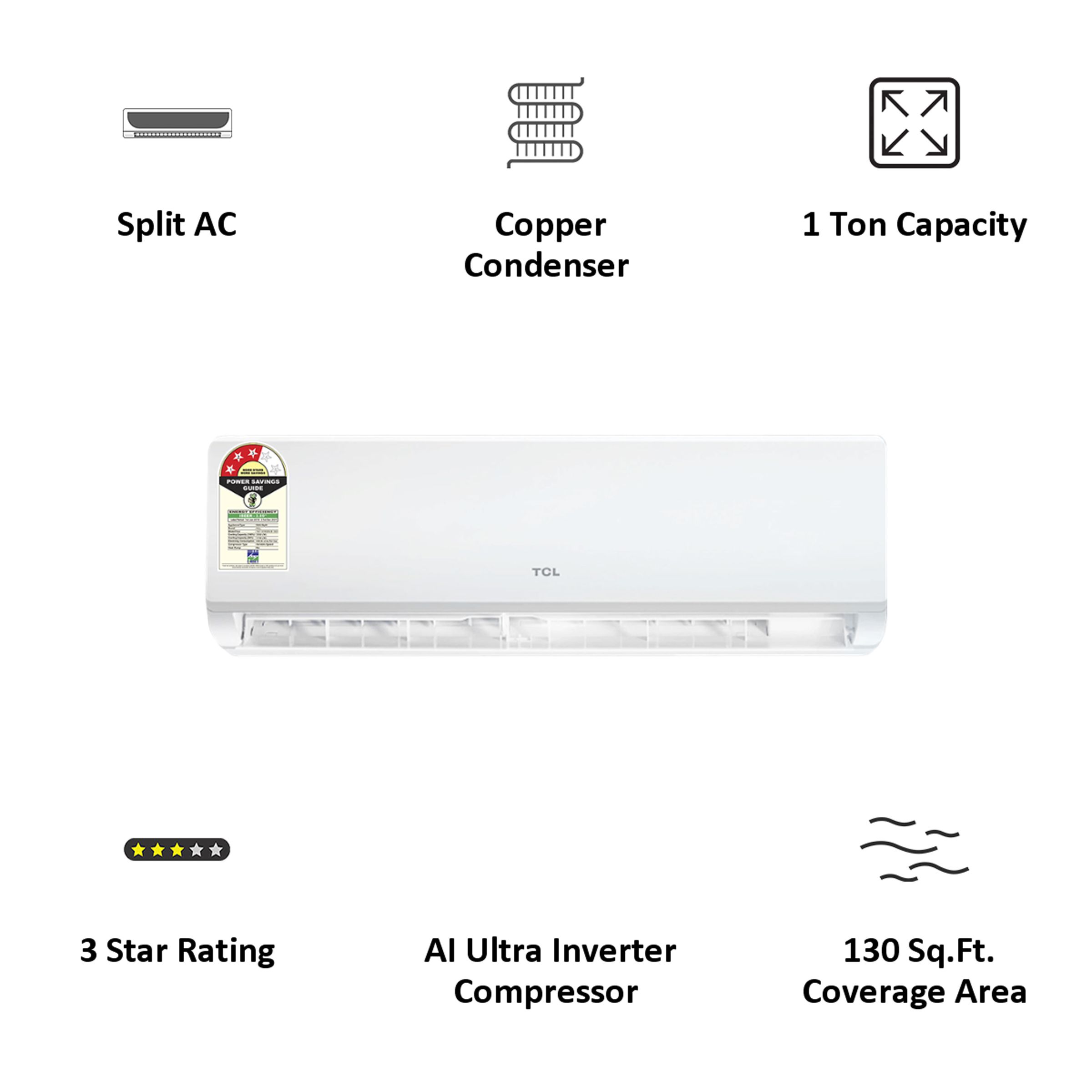 TCL Elite 1 Ton 3 Star Inverter Split AC (2021 Model, Copper Condenser, Vitamin C Filter, 12CSD/EV)_5