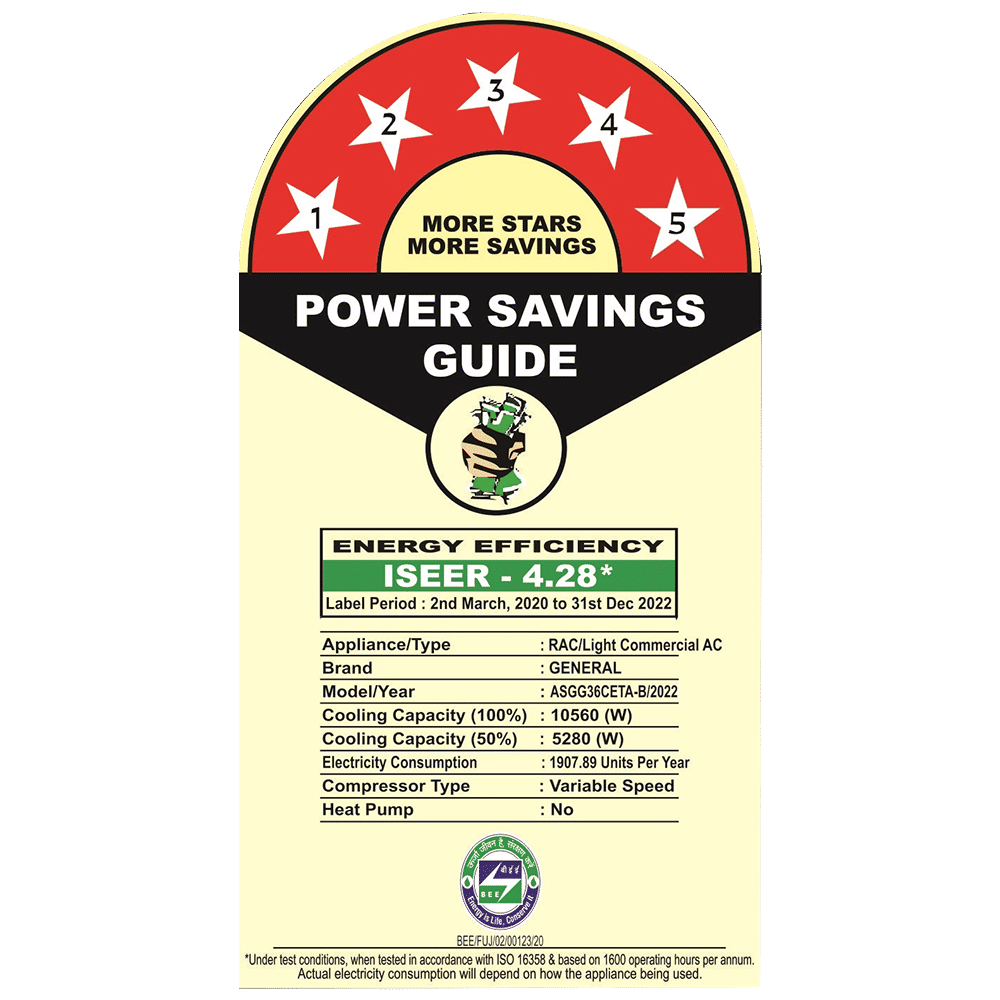 O GENERAL CET Series 3 Ton 5 Star Inverter Split AC (Copper Condenser, PM 2.5 Filter, ASGG36CETAB)_3