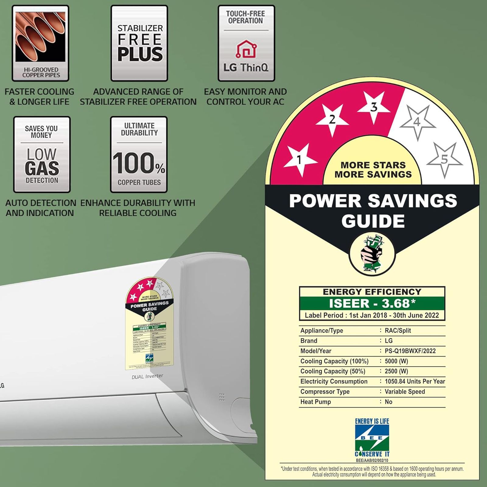 LG 6 in 1 Convertible 1.5 Ton 3 Star Dual Inverter Split Smart AC (Copper Condenser, PS-Q19BWXF) LG 6 in 1 Convertible 1.5 Ton 3 Star Dual Inverter Split Smart AC (Copper Condenser, PS-Q19BWXF)_6