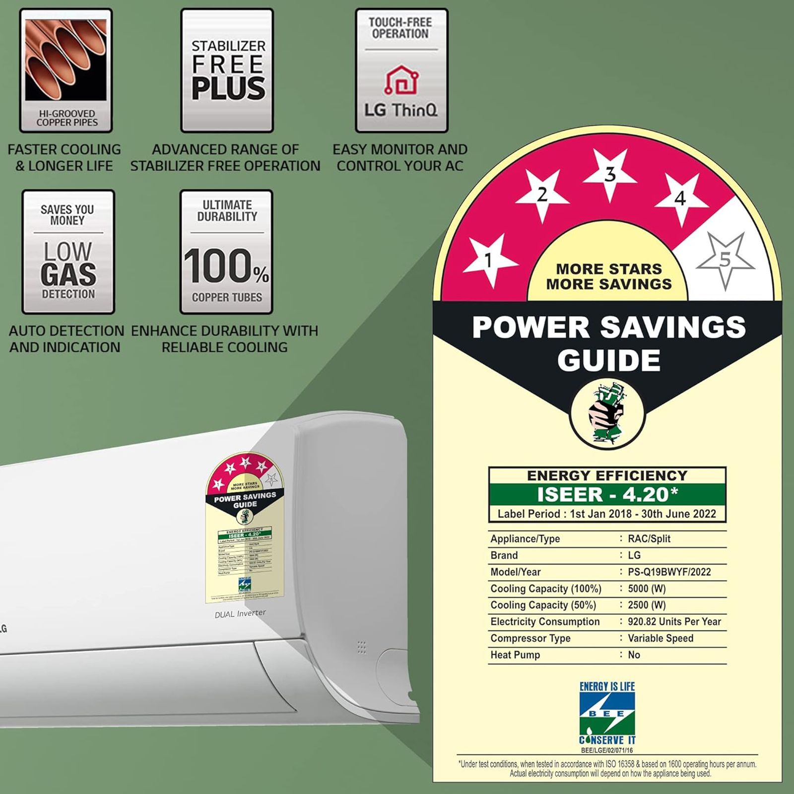 LG 5 in 1 Convertible 1.5 Ton 4 Star Dual Inverter Split Smart AC (Copper Condenser, PS-Q19BW)_5