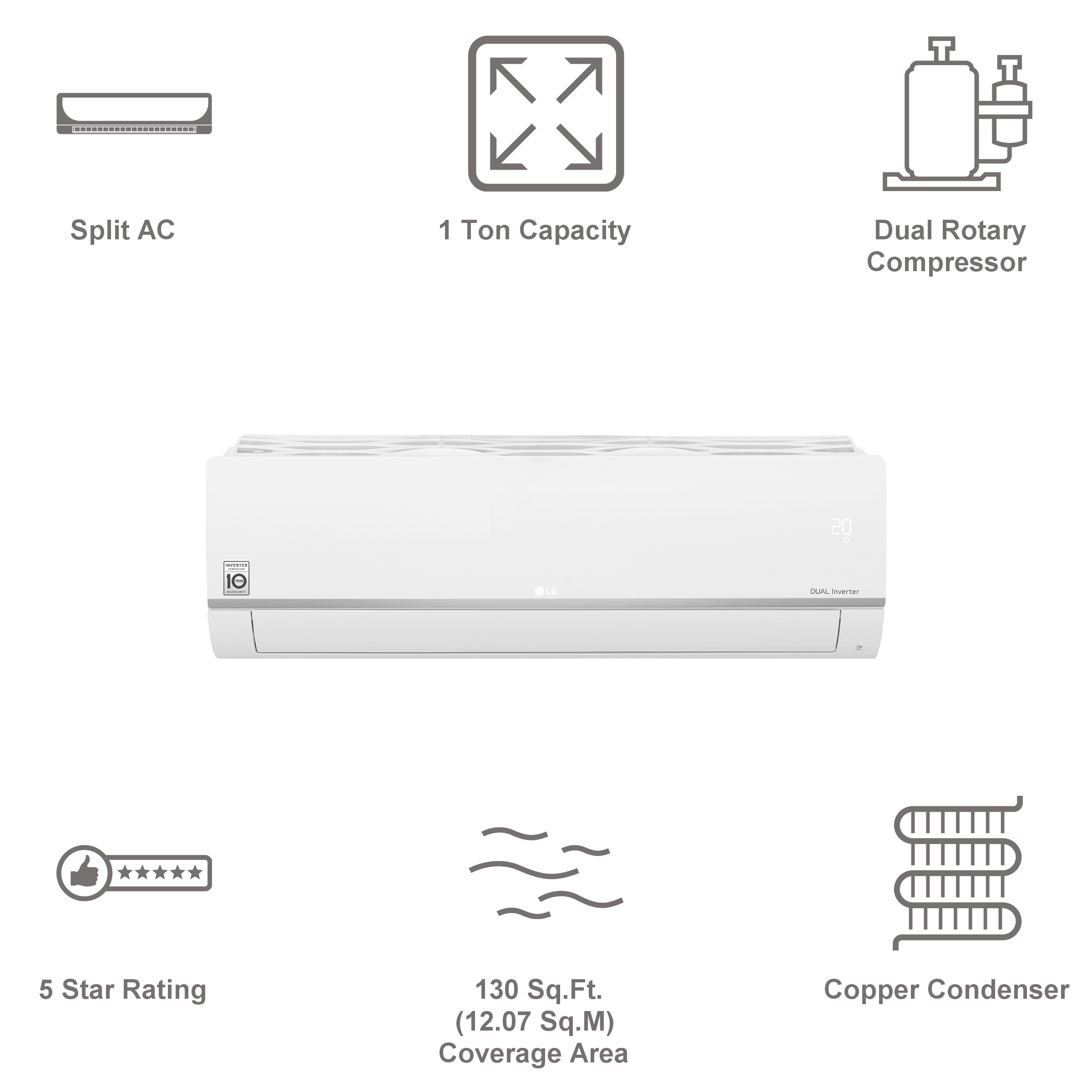 LG 6 in 1 Convertible 1 Ton 5 Star AI Dual Inverter Split AC (Copper Condenser, PS-Q14SNZE) LG 6 in 1 Convertible 1 Ton 5 Star AI Dual Inverter Split AC (Copper Condenser, PS-Q14SNZE)_13